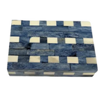 Outside The Box 9" Blue & White Checkered Bone Inlay Decorative Box