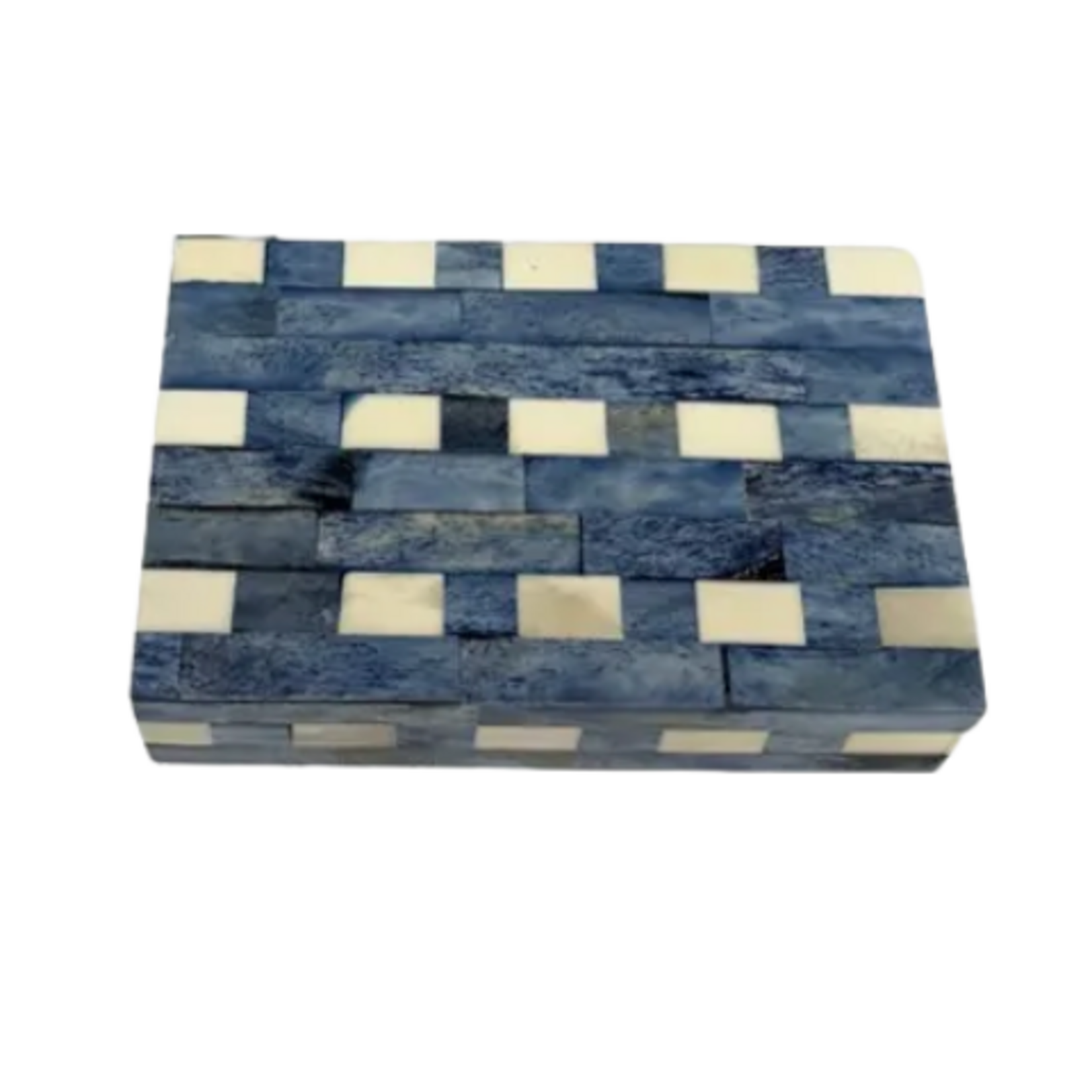 Outside The Box 8" Blue & White Checkered Bone Inlay Decorative Box