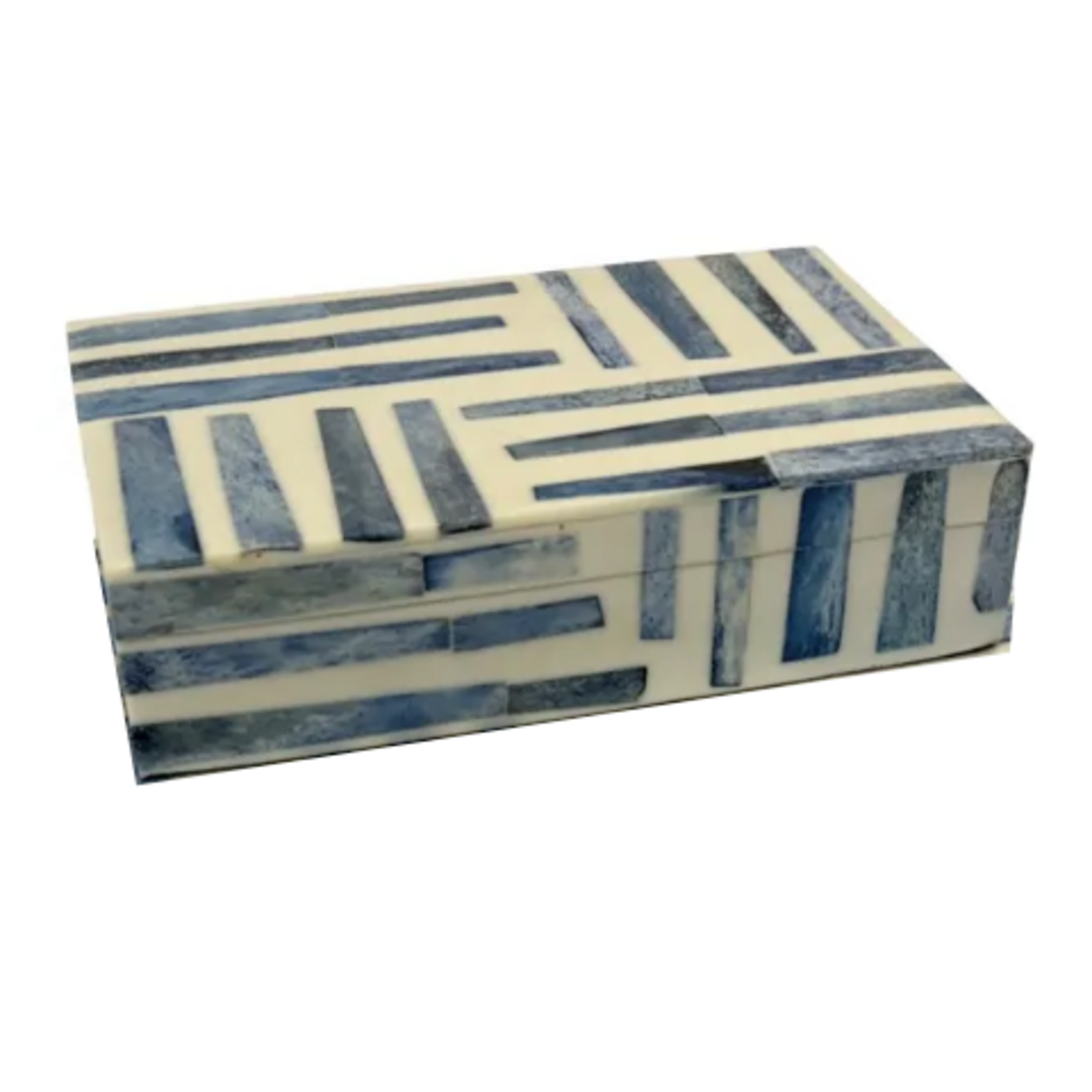 Outside The Box 10" Blue & White Basket Weave Bone Inlay Decorative Box