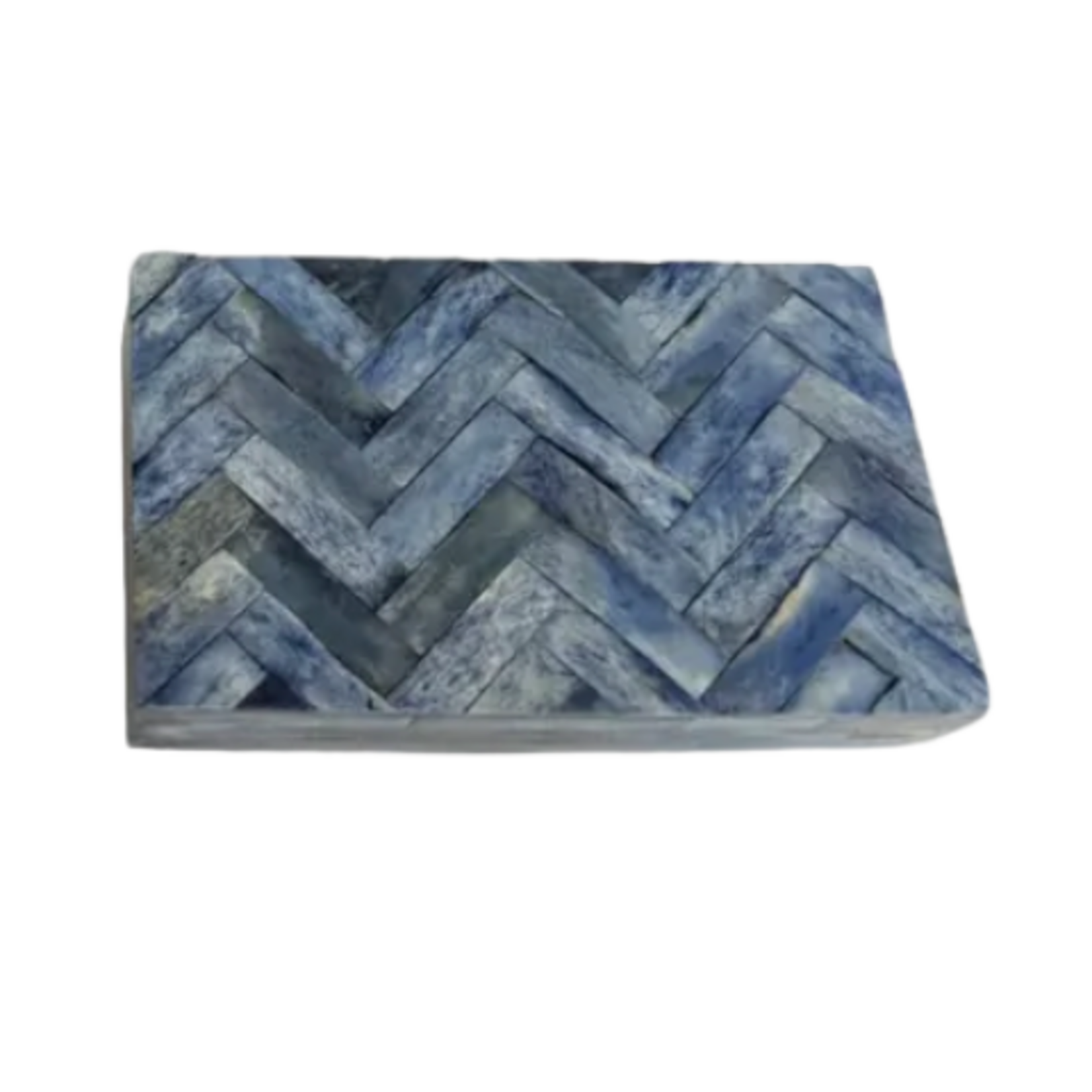 Outside The Box 8" Blue Zig Zag Bone Inlay Decorative Box