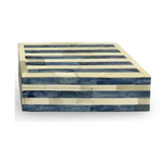 Outside The Box 9" Blue & White Stripe Bone Inlay Decorative Box