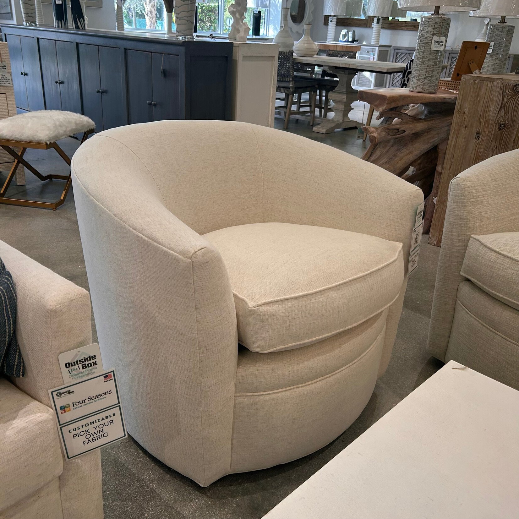 Outside The Box Baldwin Nomad Snow Crypton Performance Fabric Upholstered Cloud Swivel Chair 102CR-19 (Z)