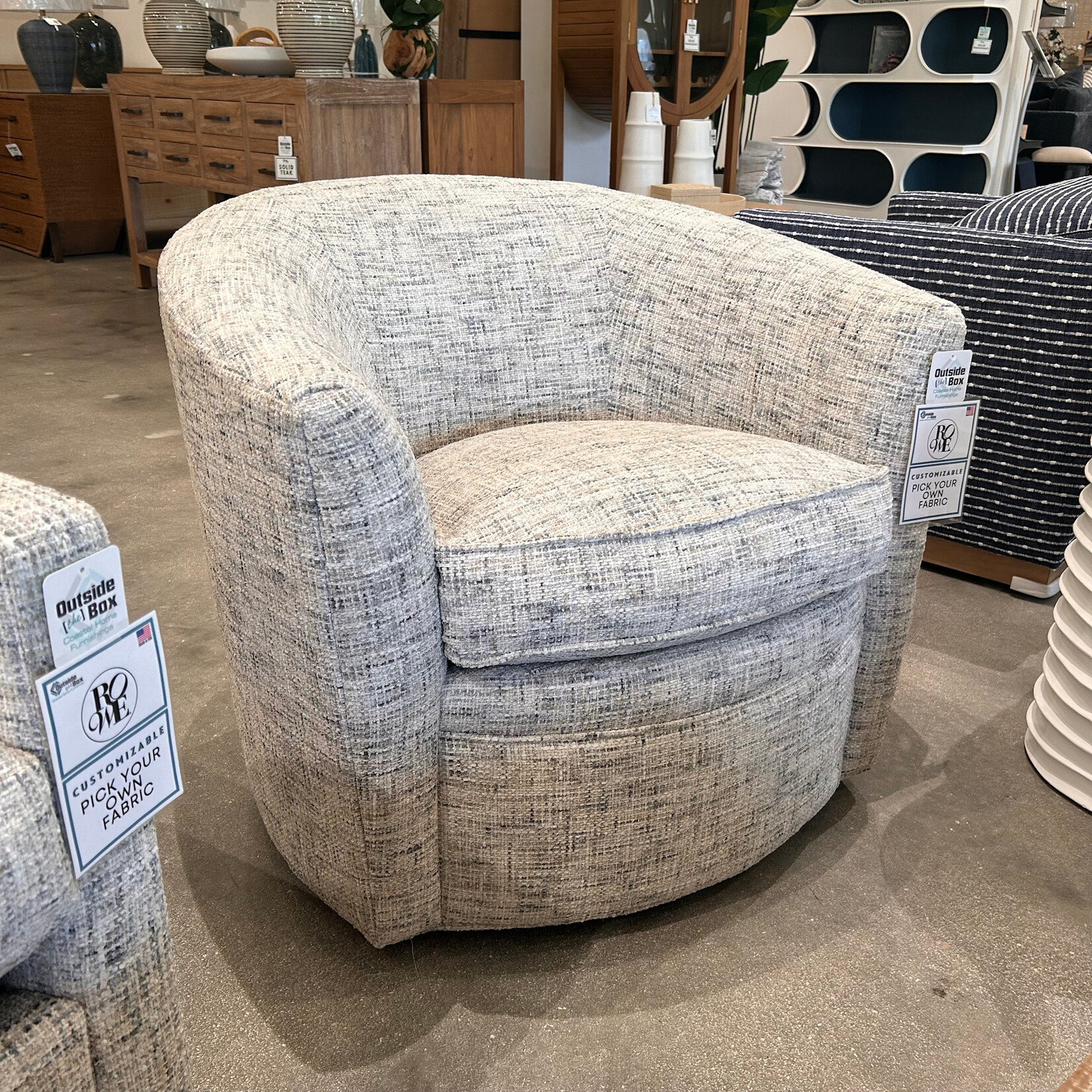 Outside The Box Baldwin Federal Blue Poly Performance Fabric Upholstered Cloud Swivel Chair 12198-52 (W)