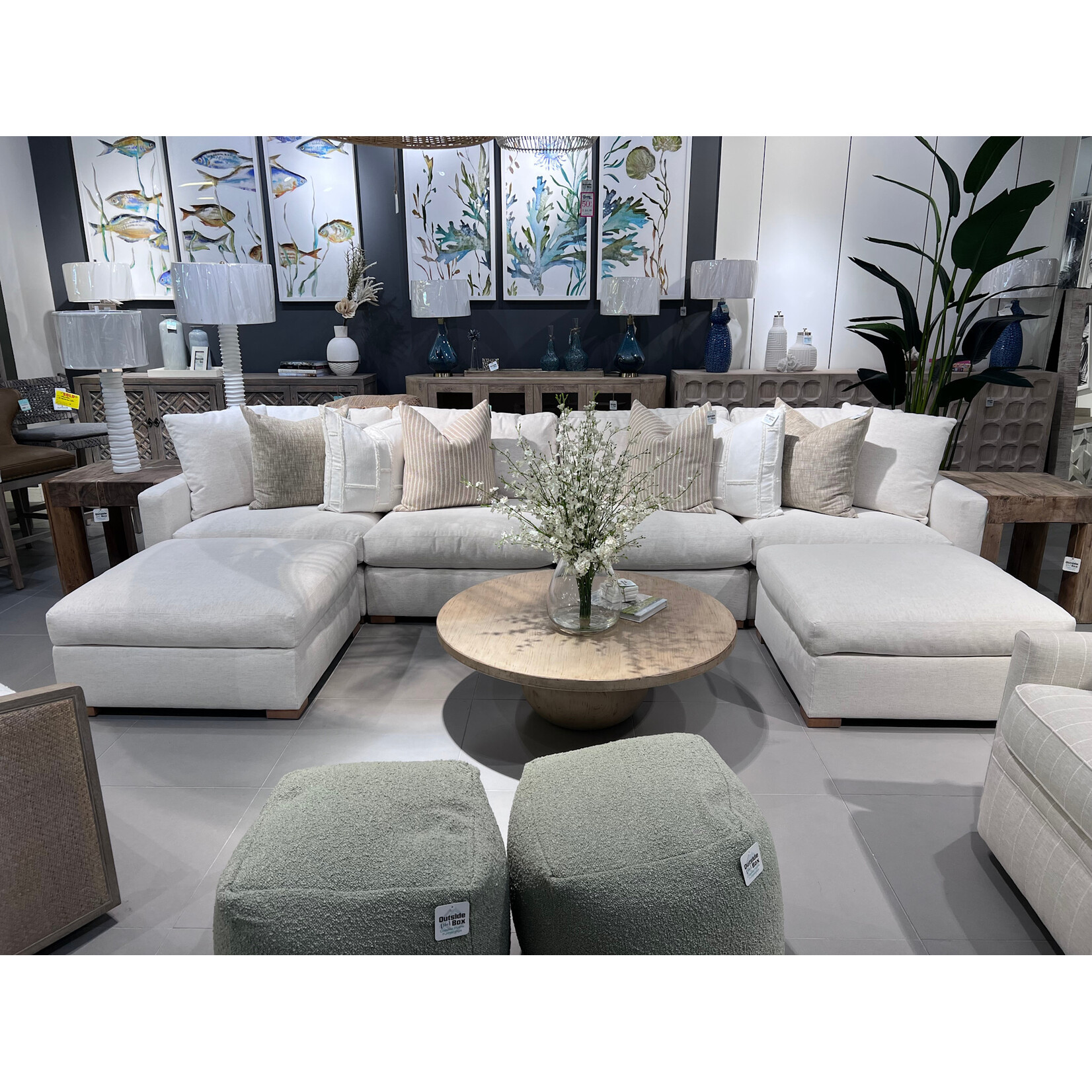 Outside The Box 150x76 Asher Nomad Snow Crypton Performance Upholstered Cloud Cushion Lounge Modular Sofa W / 2 Ottoman 102CR-19 (Z)