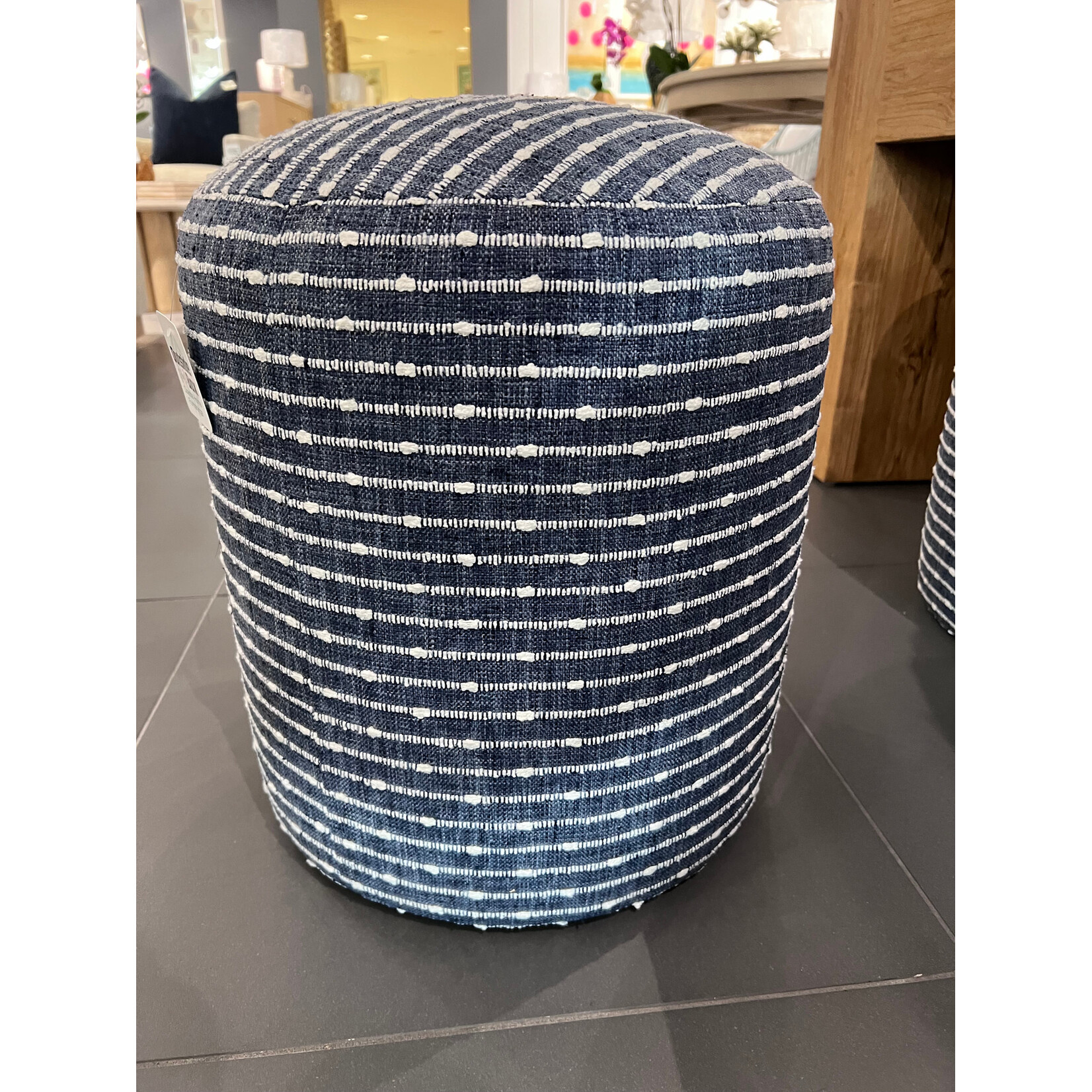 Outside The Box 17x19 Cleo Navy Poly Performance Fabric Round Ottoman 30166-56