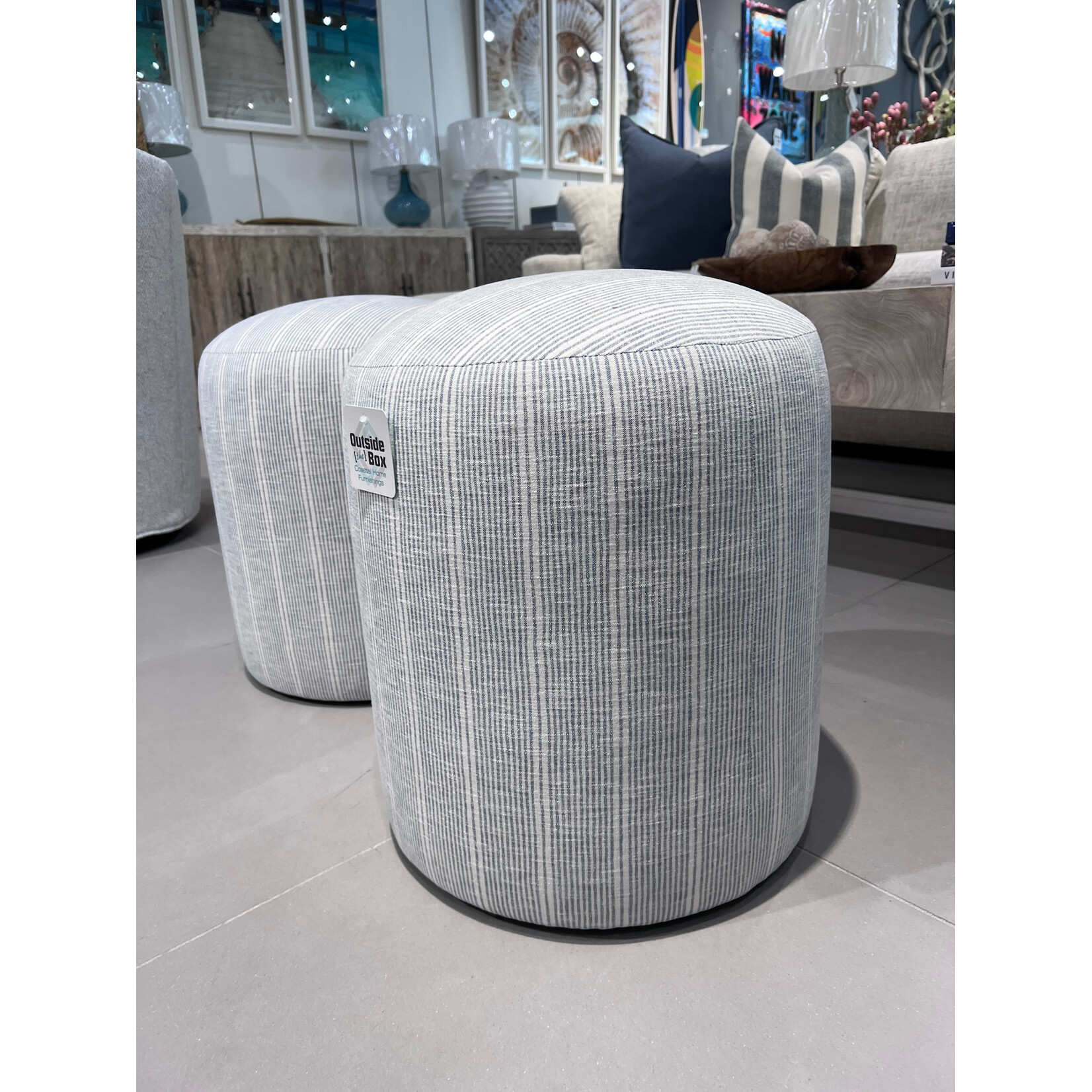 Outside The Box 17X19 Cleo Federal Blue Kid Proof Performance Round Ottoman RA252-52 (AA)