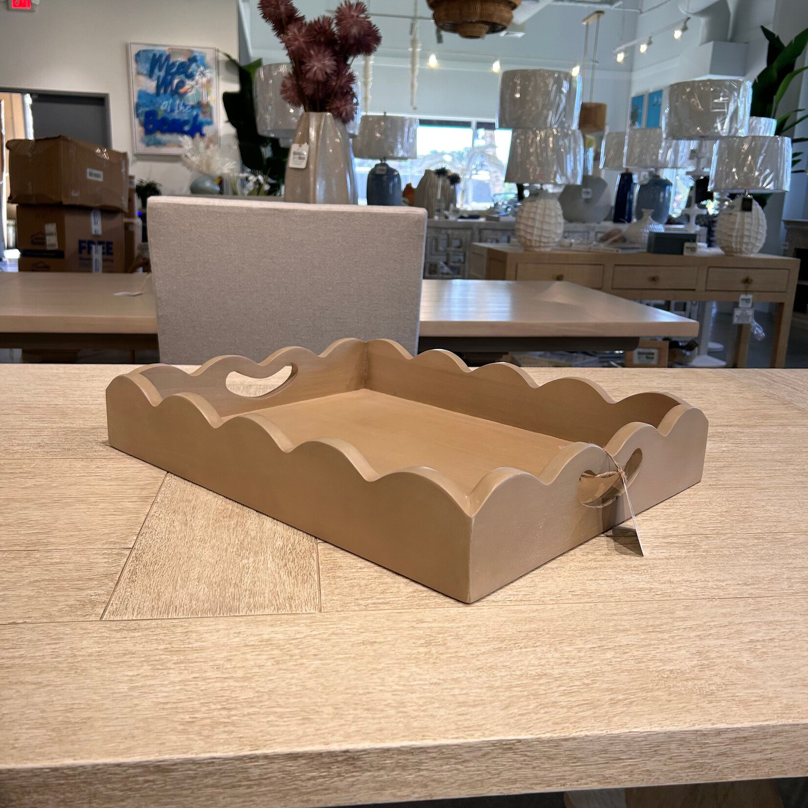 Outside The Box 21x16 Chloe Solid Mahogany Scalloped Tray In Sandbar - SNB