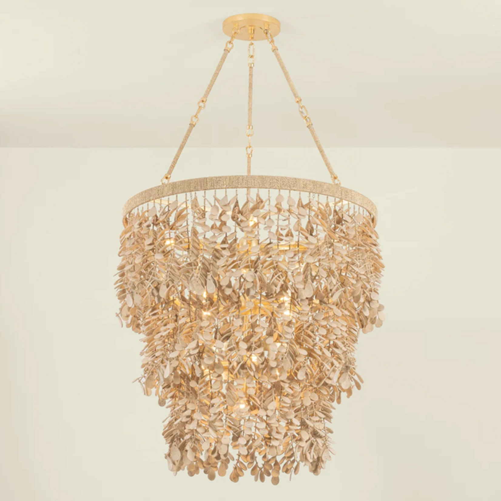 Outside The Box 30" Naxos Coconut Shell Hand Carved 3 Tier Chandelier