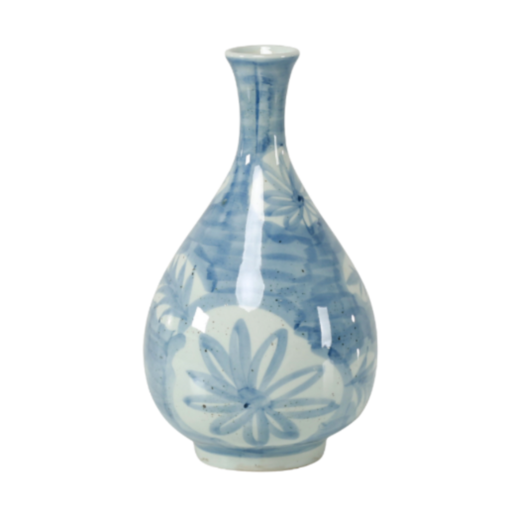 Outside The Box 13" Floral Leaf Motif Blue & White Bud Vase