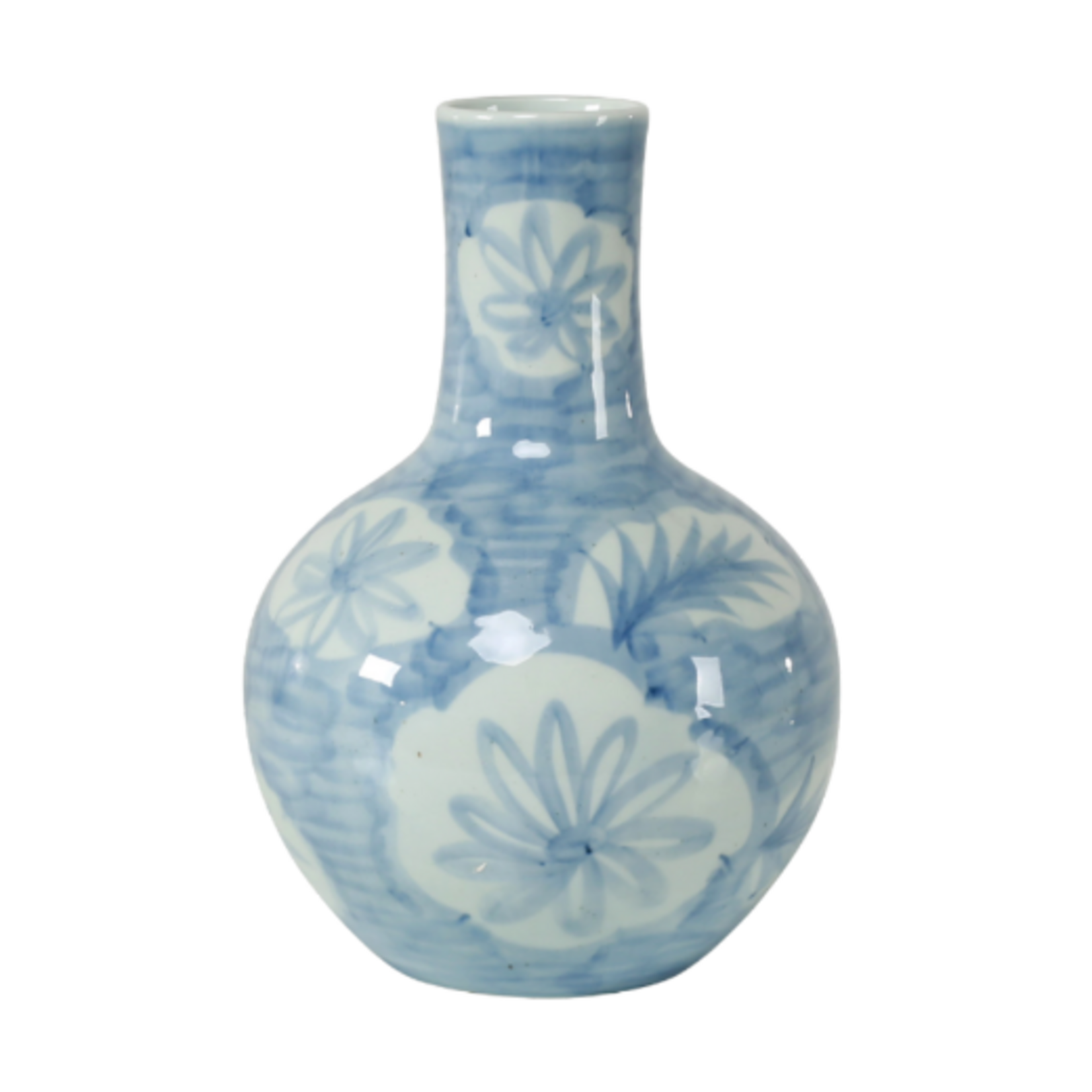 Outside The Box 16" Floral Leaf Motif Blue & White Bud Vase