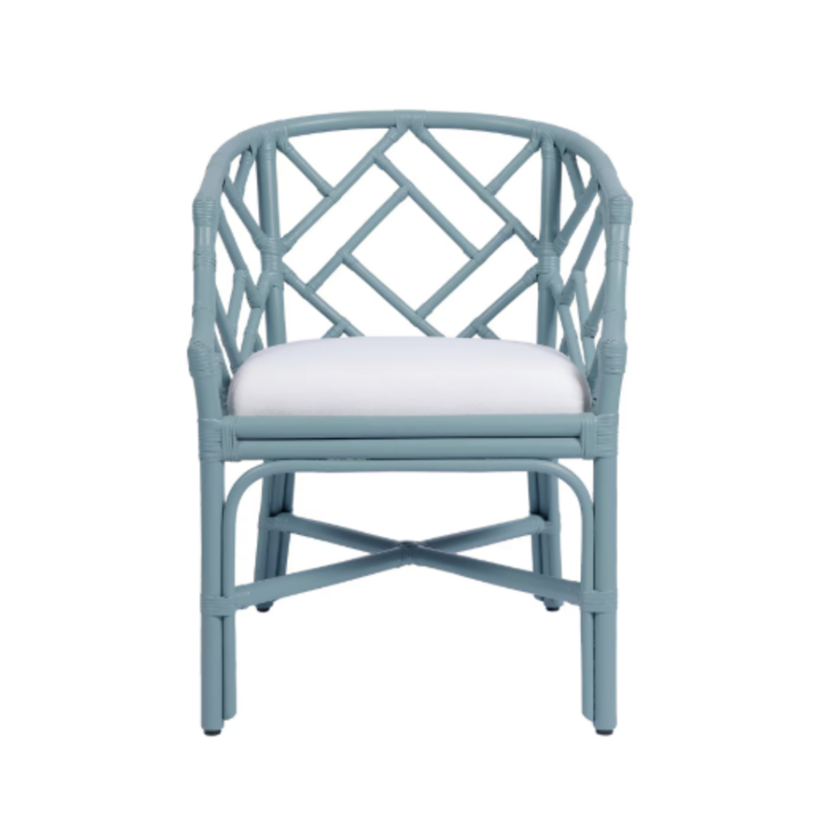 Outside The Box Hampton Rattan Hand Wrapped Barrel Arm Dining Chair In Slate Blue