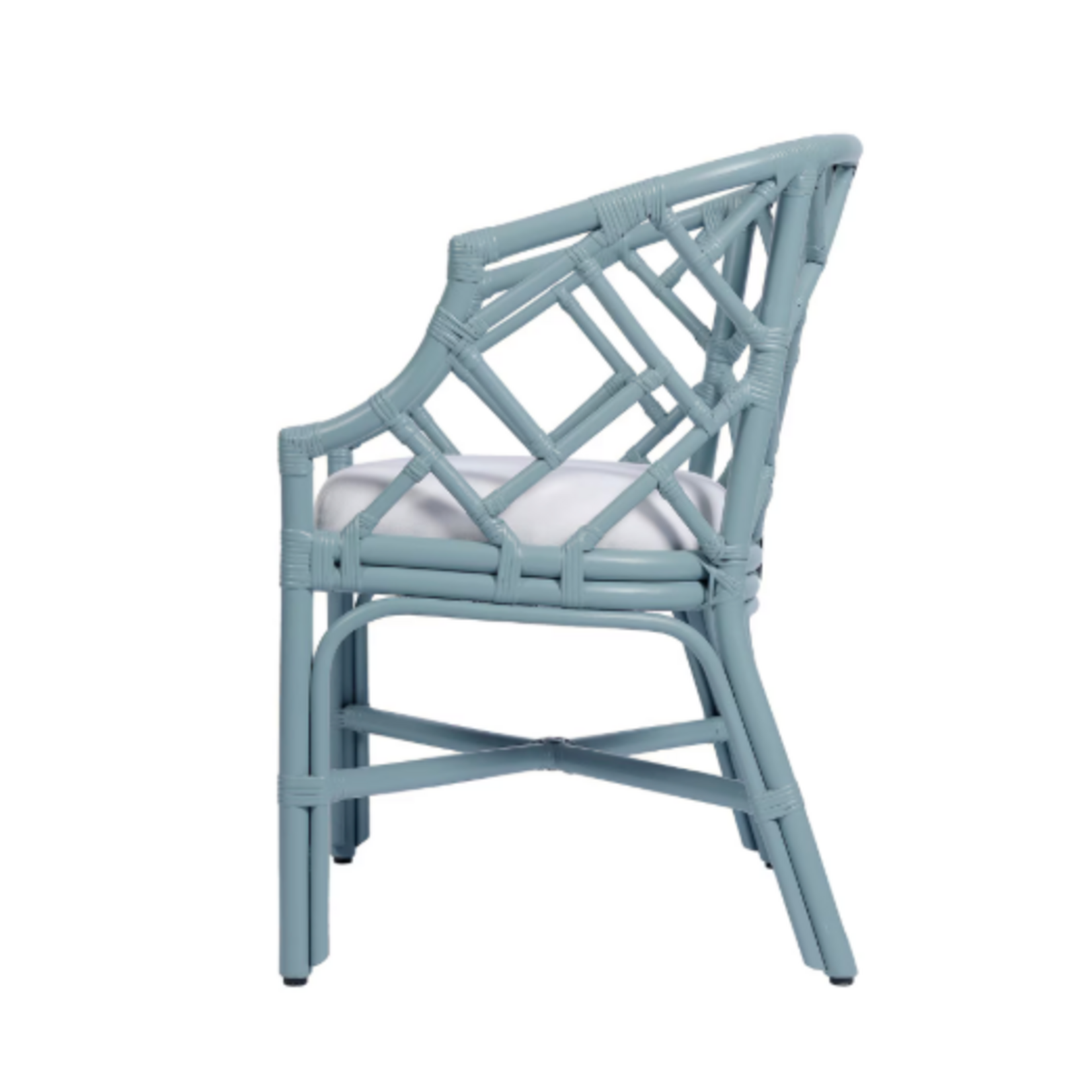 Outside The Box Hampton Rattan Hand Wrapped Barrel Arm Dining Chair In Slate Blue