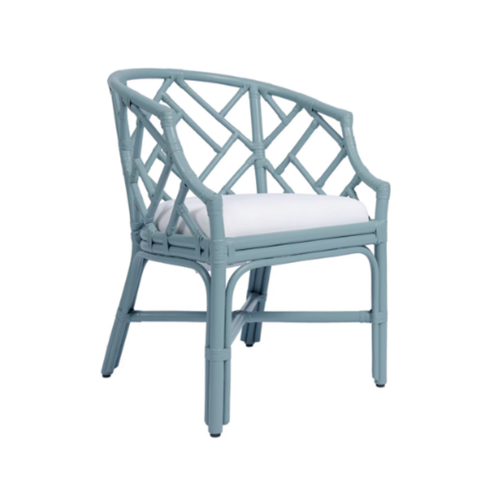 Outside The Box Hampton Rattan Hand Wrapped Barrel Arm Dining Chair In Slate Blue