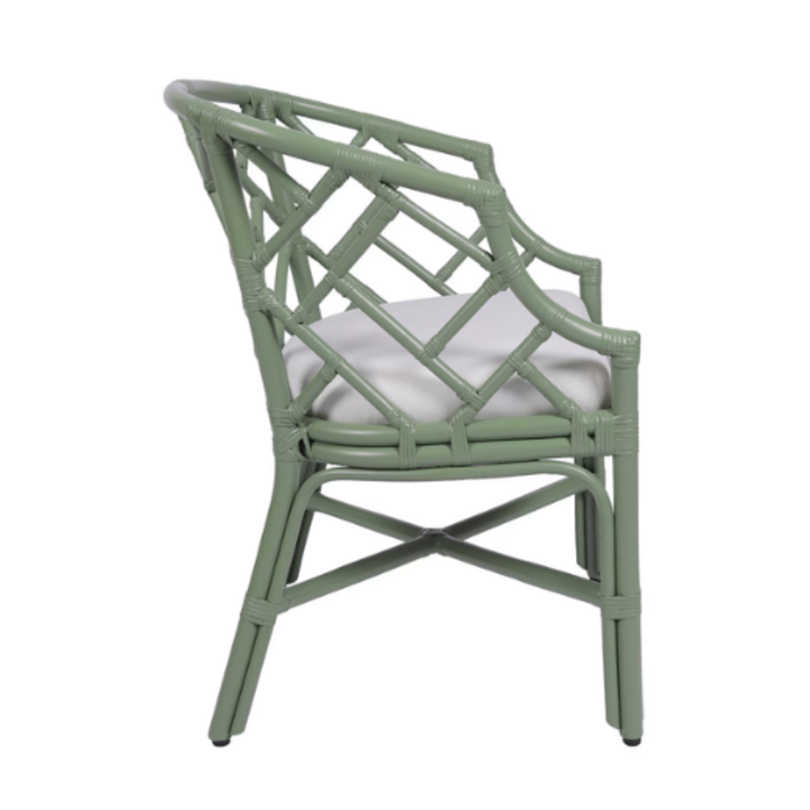 Outside The Box Hampton Rattan Hand Wrapped Barrel Arm Dining Chair In Olive Green