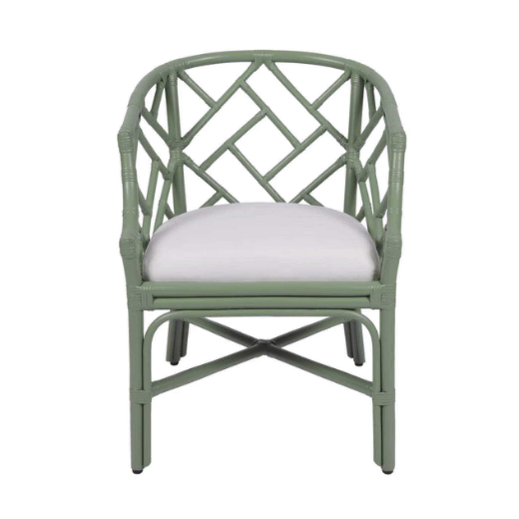 Outside The Box Hampton Rattan Hand Wrapped Barrel Arm Dining Chair In Olive Green