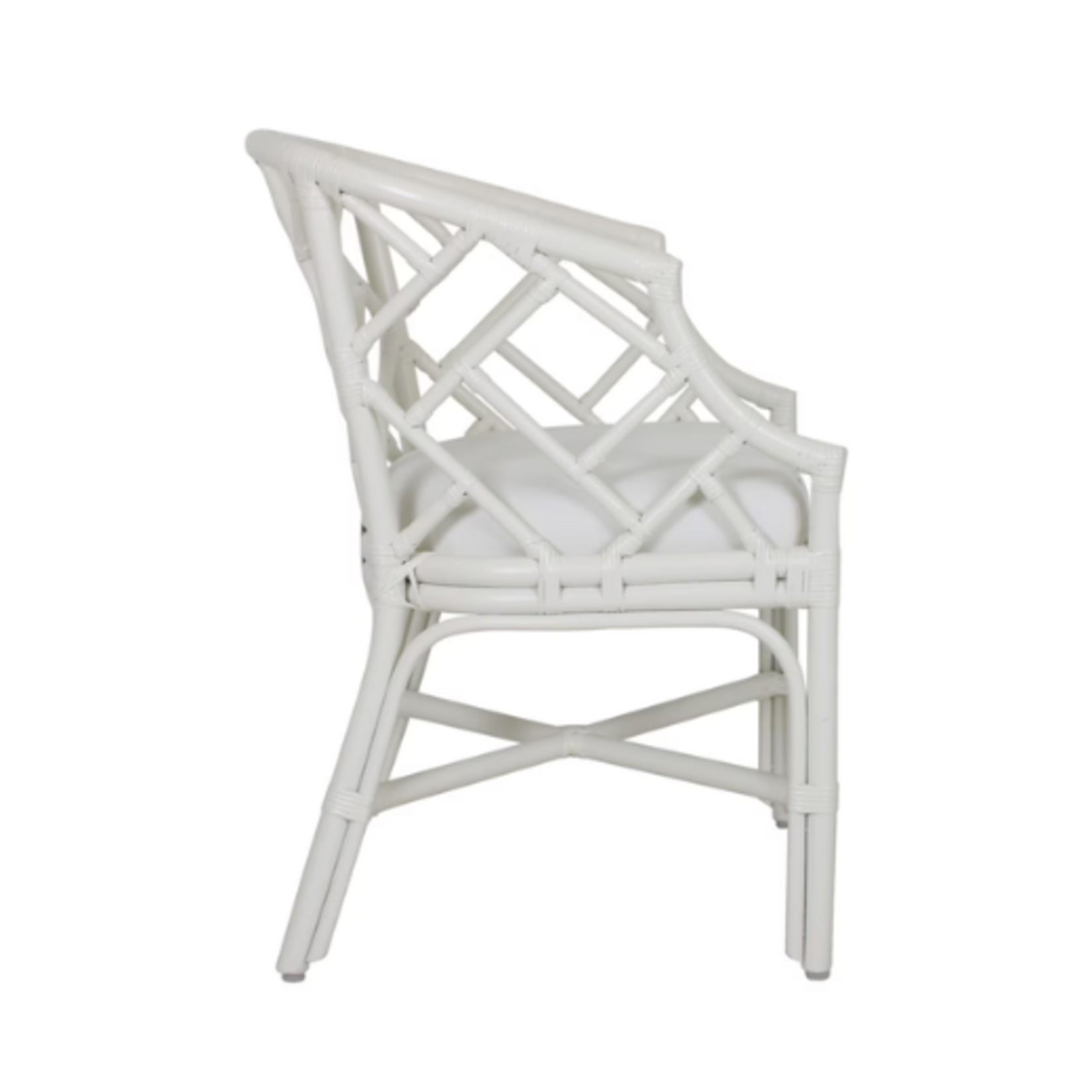 Outside The Box Hampton Rattan Hand Wrapped Barrel Arm Dining Chair In White
