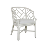 Outside The Box Hampton Rattan Hand Wrapped Barrel Arm Dining Chair In White
