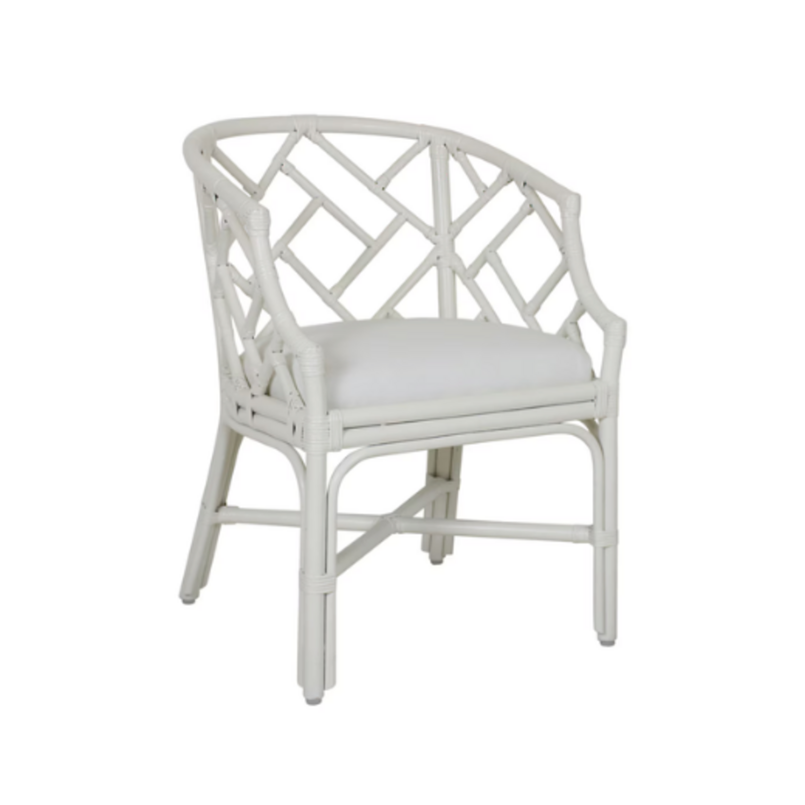 Outside The Box Hampton Rattan Hand Wrapped Barrel Arm Dining Chair In White