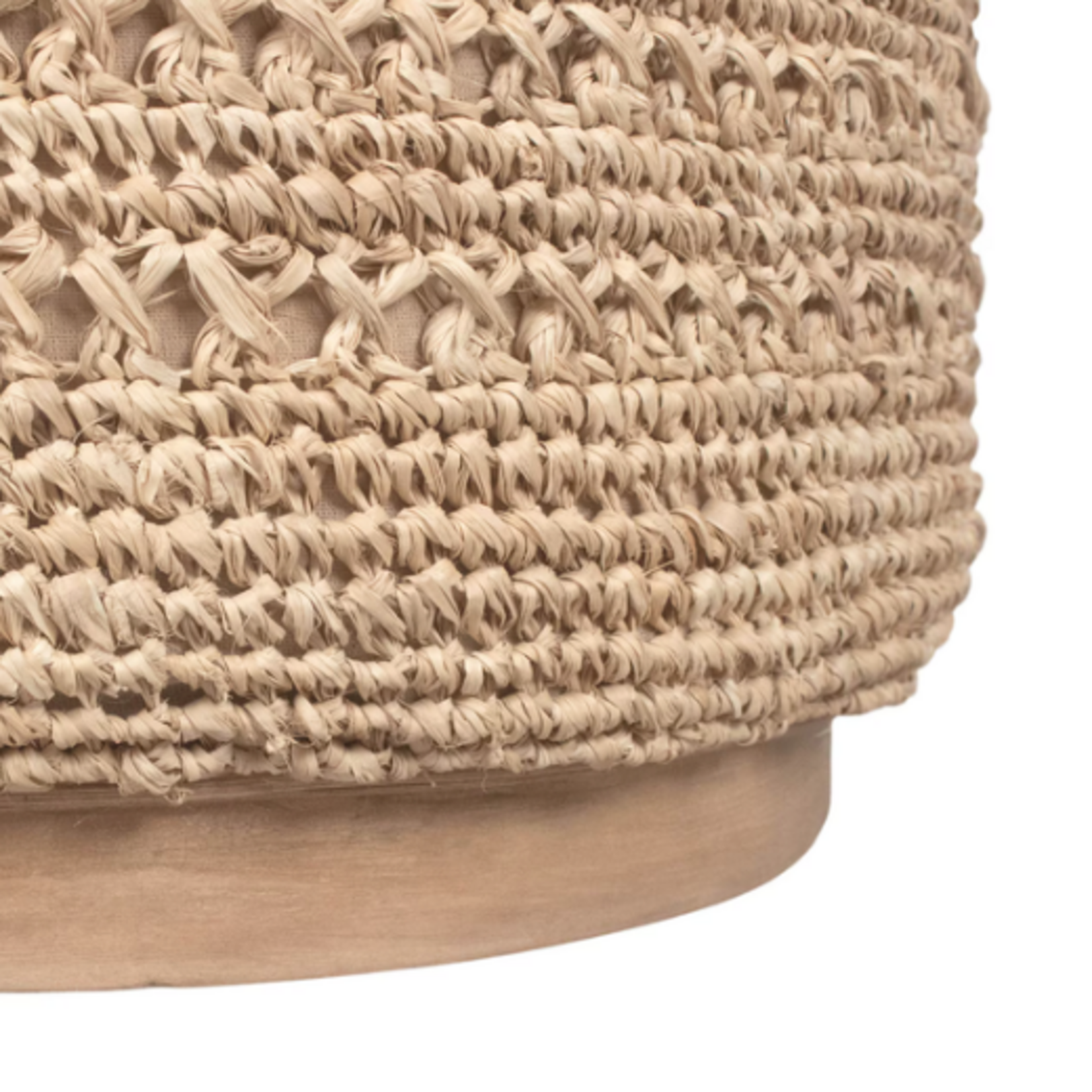 Outside The Box 16x19 Nerina Natural Raffia Hand Woven Wood Base Ottoman