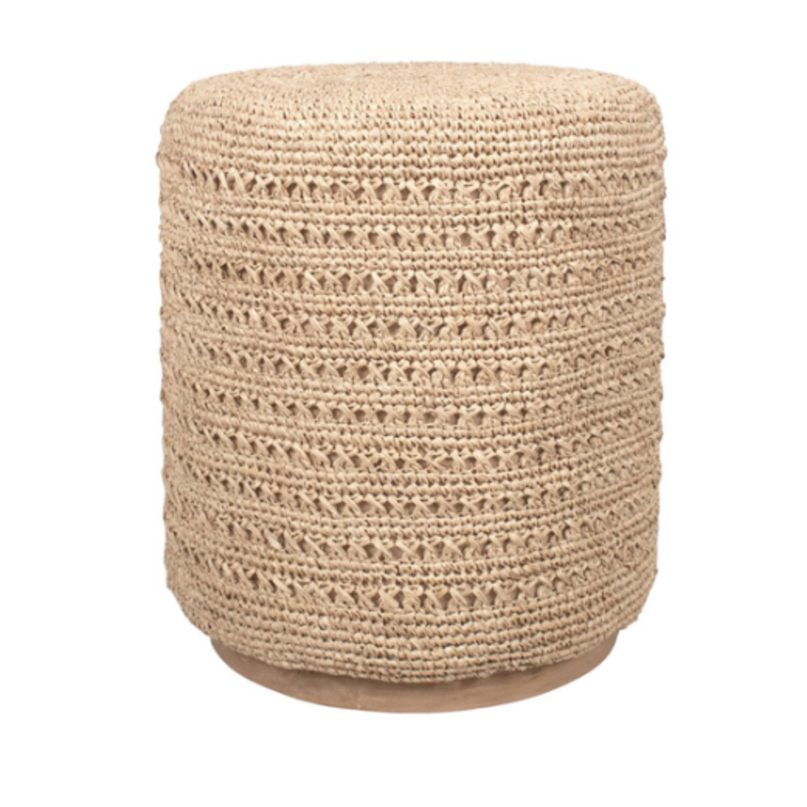 Outside The Box 16x19 Nerina Natural Raffia Hand Woven Wood Base Ottoman