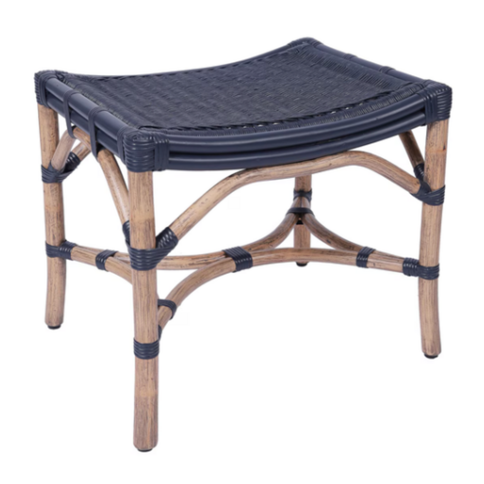 Outside The Box 21x17x19 Winston Rattan Hand Crafted Stool In Navy / Natural