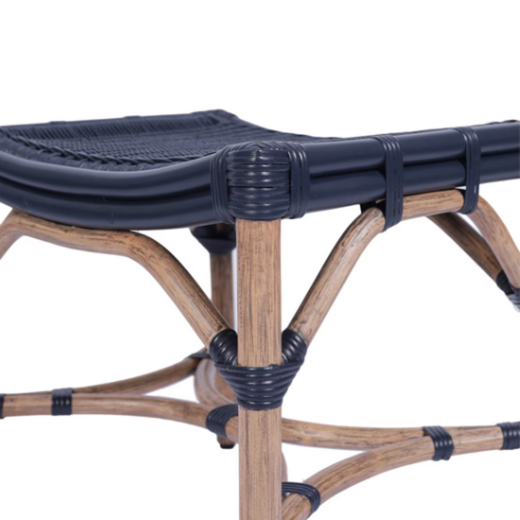 Outside The Box 21x17x19 Winston Rattan Hand Crafted Stool In Navy / Natural