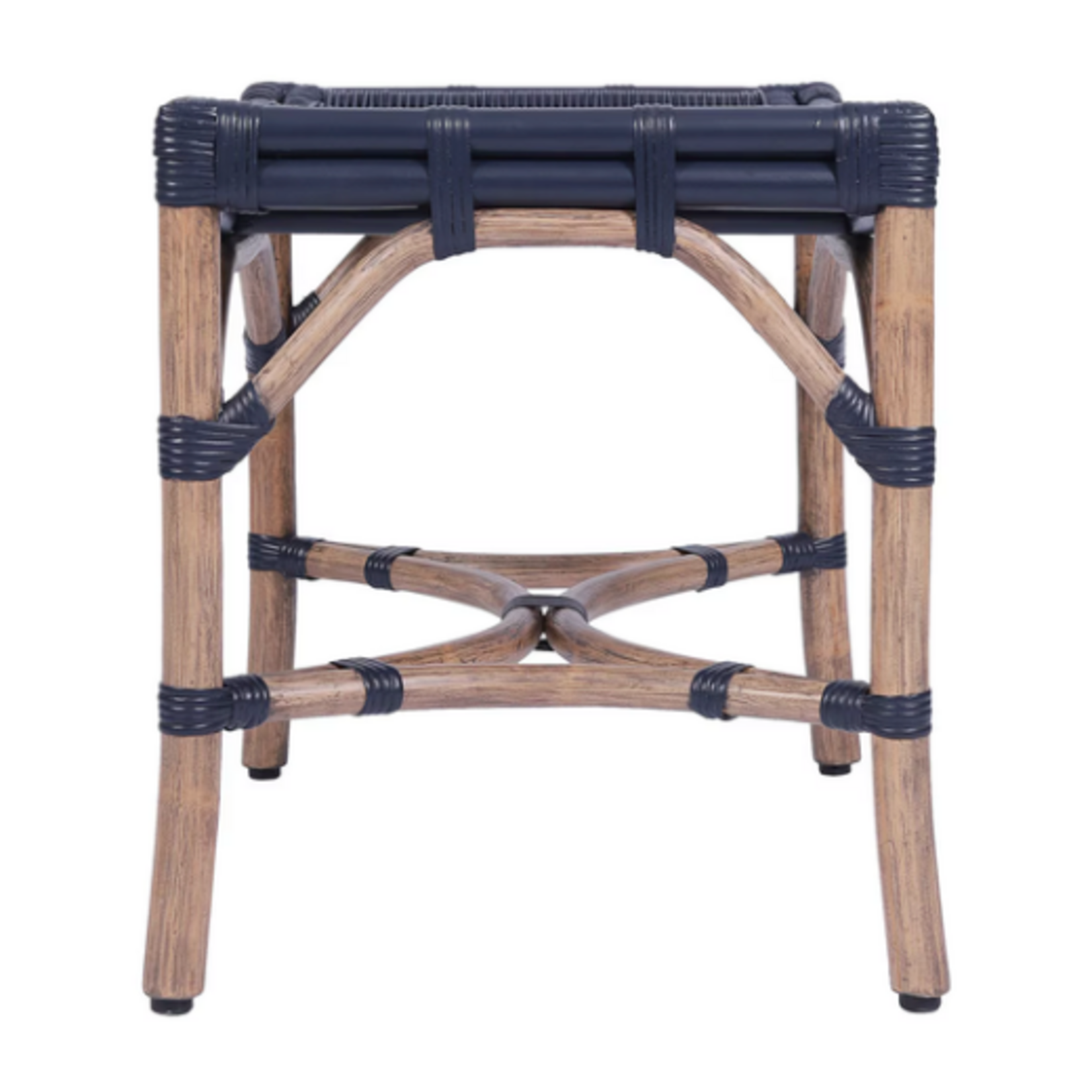 Outside The Box 21x17x19 Winston Rattan Hand Crafted Stool In Navy / Natural