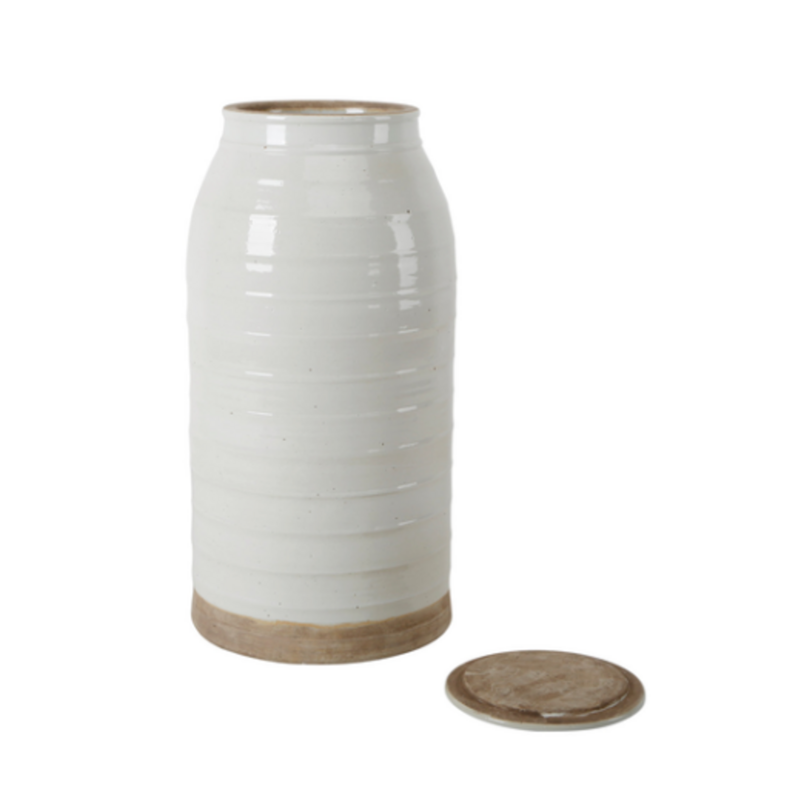 Outside The Box 16" Clara White & Earth Tone Matte Hand Crafted Porcelain Jar W / Lid
