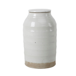 Outside The Box 16" Clara White & Earth Tone Matte Hand Crafted Porcelain Jar W / Lid