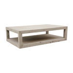 Outside The Box 55x33x16 Peking Grand Reclaimed Pine Hand Carved Coffee Table In Weathered White Washed