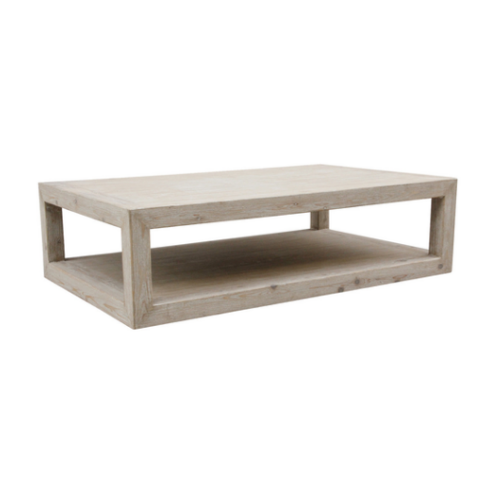 Outside The Box 55x33x16 Reclaimed Pine Coffee Table With Shelf In Weathered White Washed