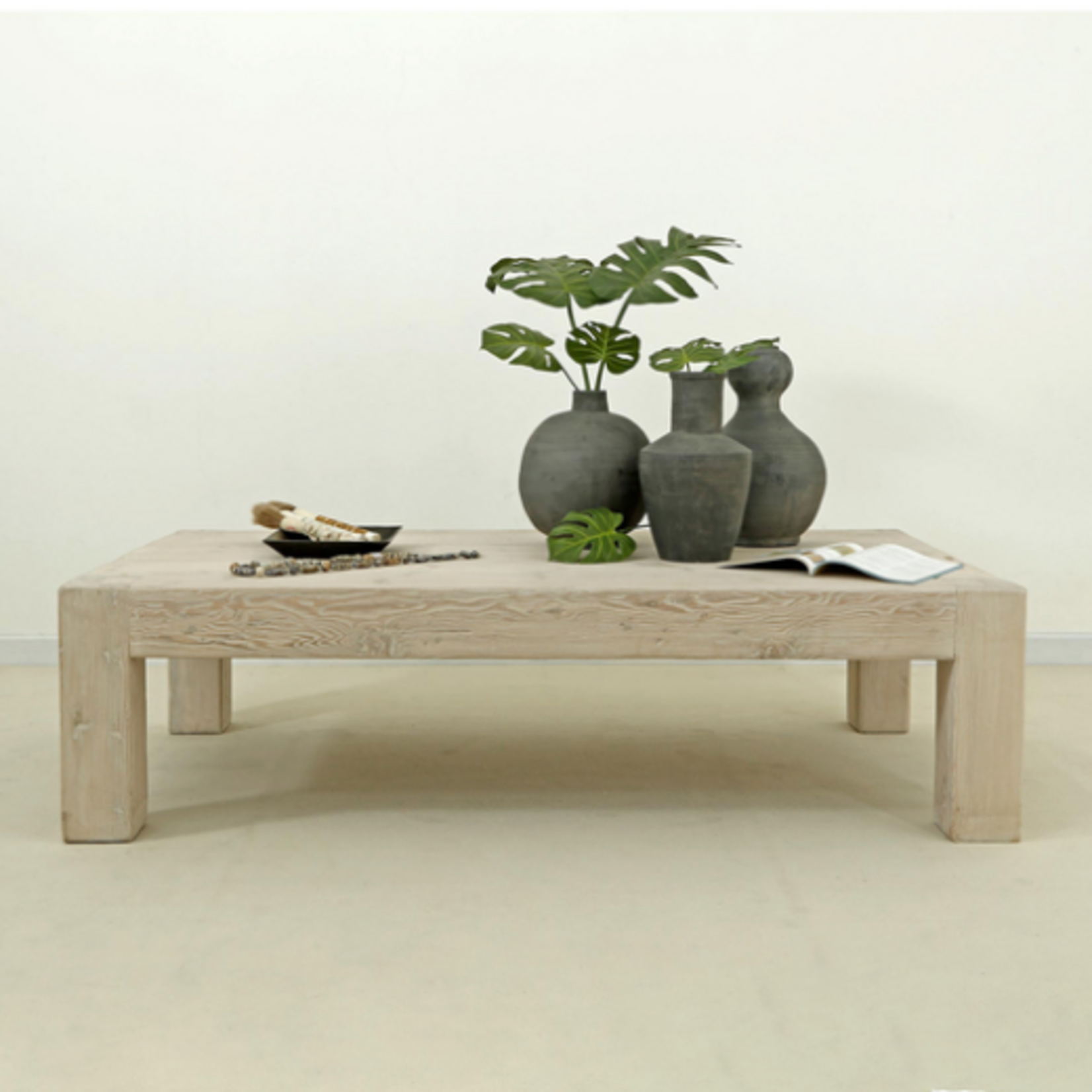 Outside The Box 67x37x18 Capri Heritage Solid Reclaimed Aged Wood Hand Carved Coffee Table