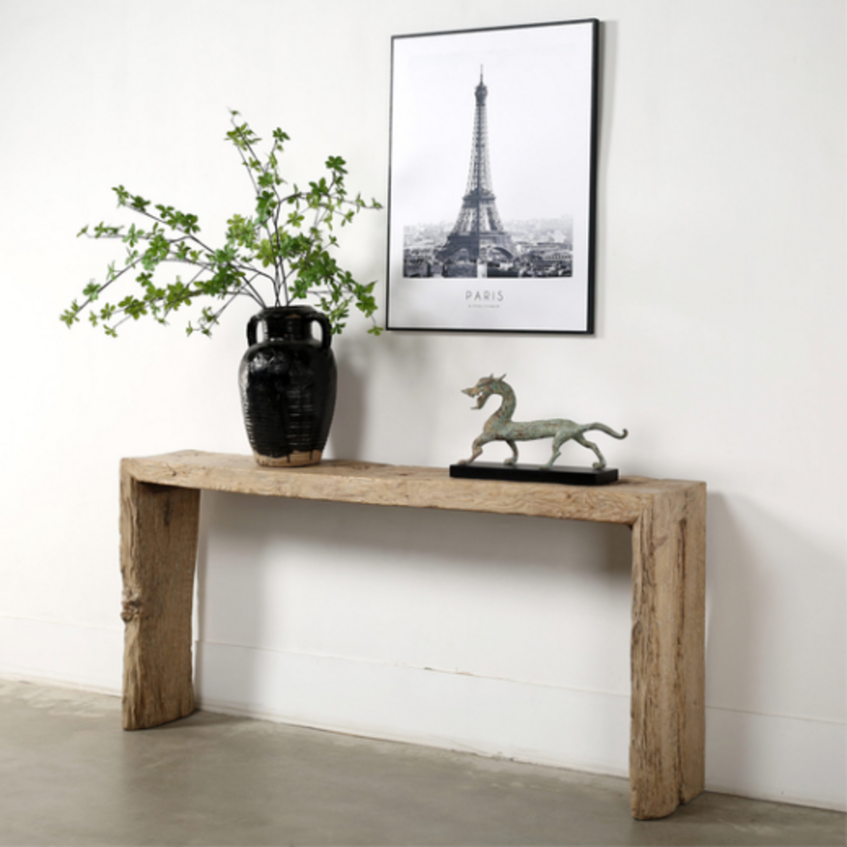 Outside The Box 62x15x36 Vintage Waterfall Reclaimed Aged Wood Console In Natural Weathered