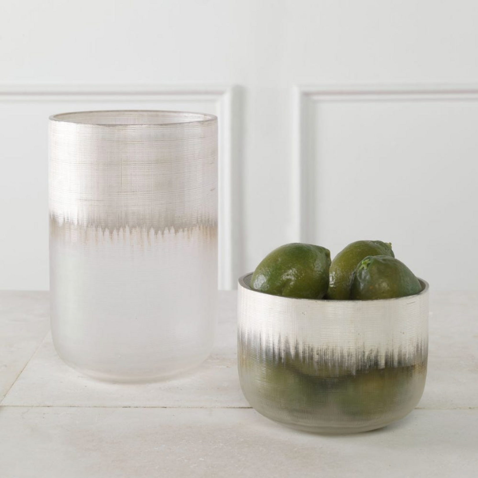 Outside The Box 9" & 4" Set Of 2 Ombre Frost Hand Crafted Etched Glass Vases