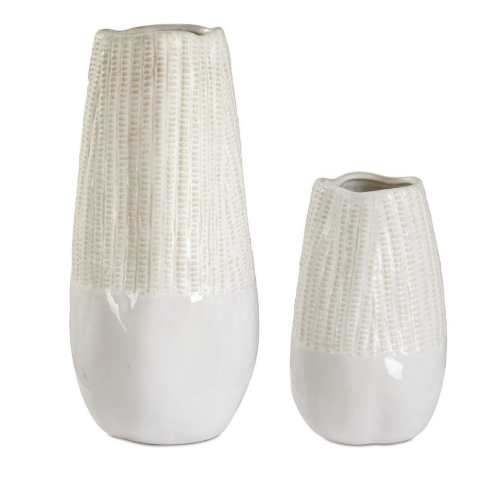 Outside The Box 15" & 9" Set Of 2 Echo Ridge White & Neutral Textured Vases