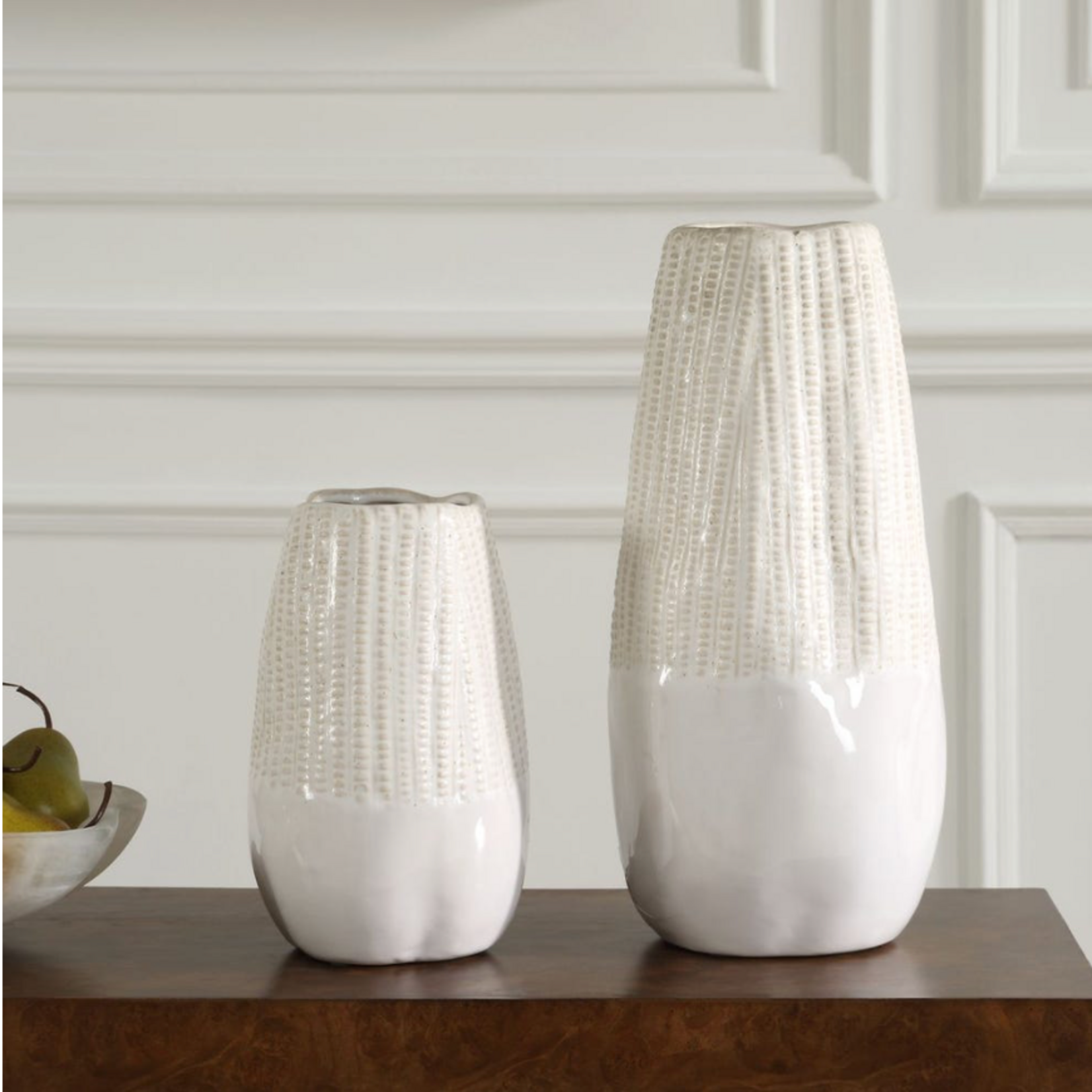 Outside The Box 15" & 9" Set Of 2 Echo Ridge White & Neutral Textured Vases