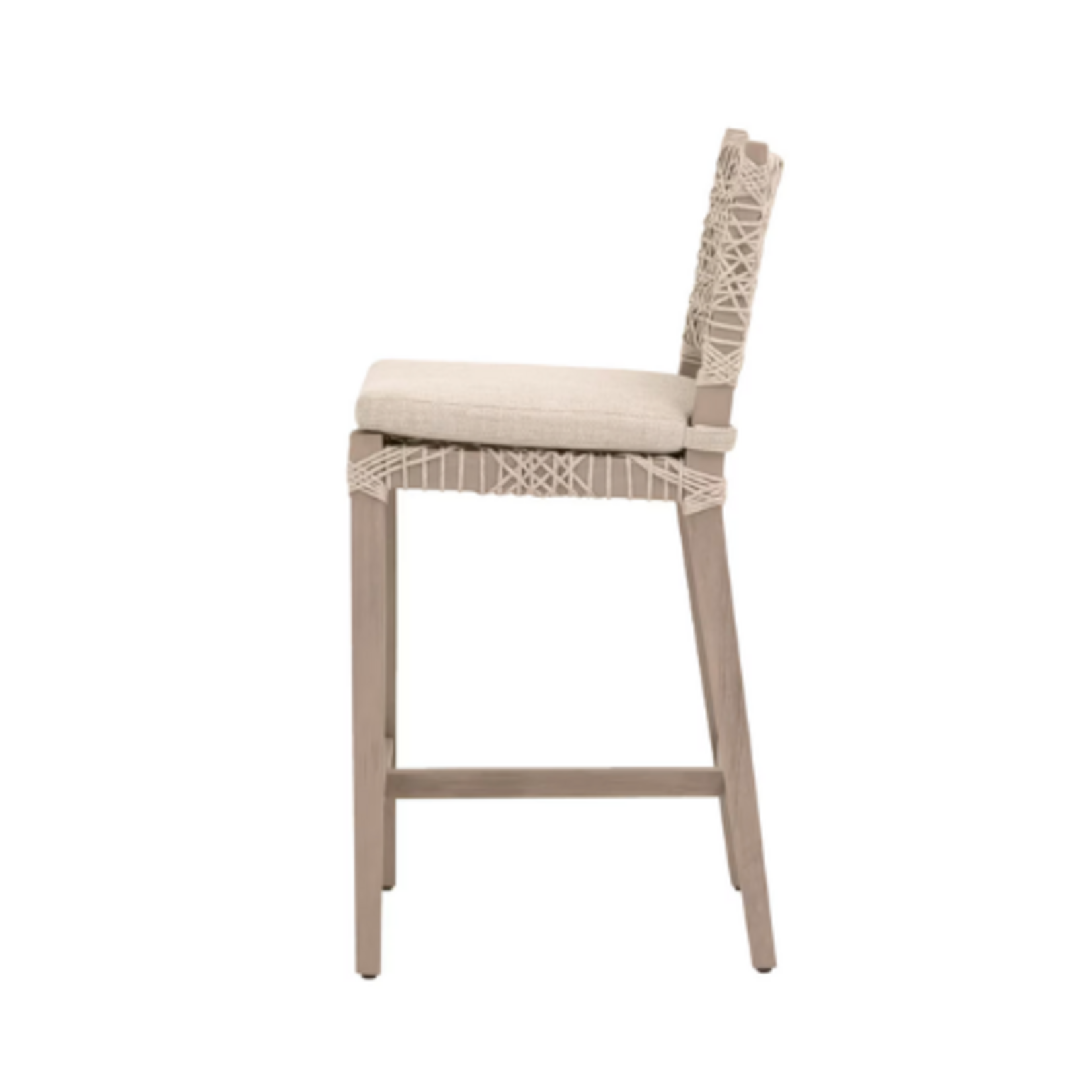 Outside The Box 28" Costa Oat Rope Ecru Weave Performance & Ever Teak Outdoor Counter Stool