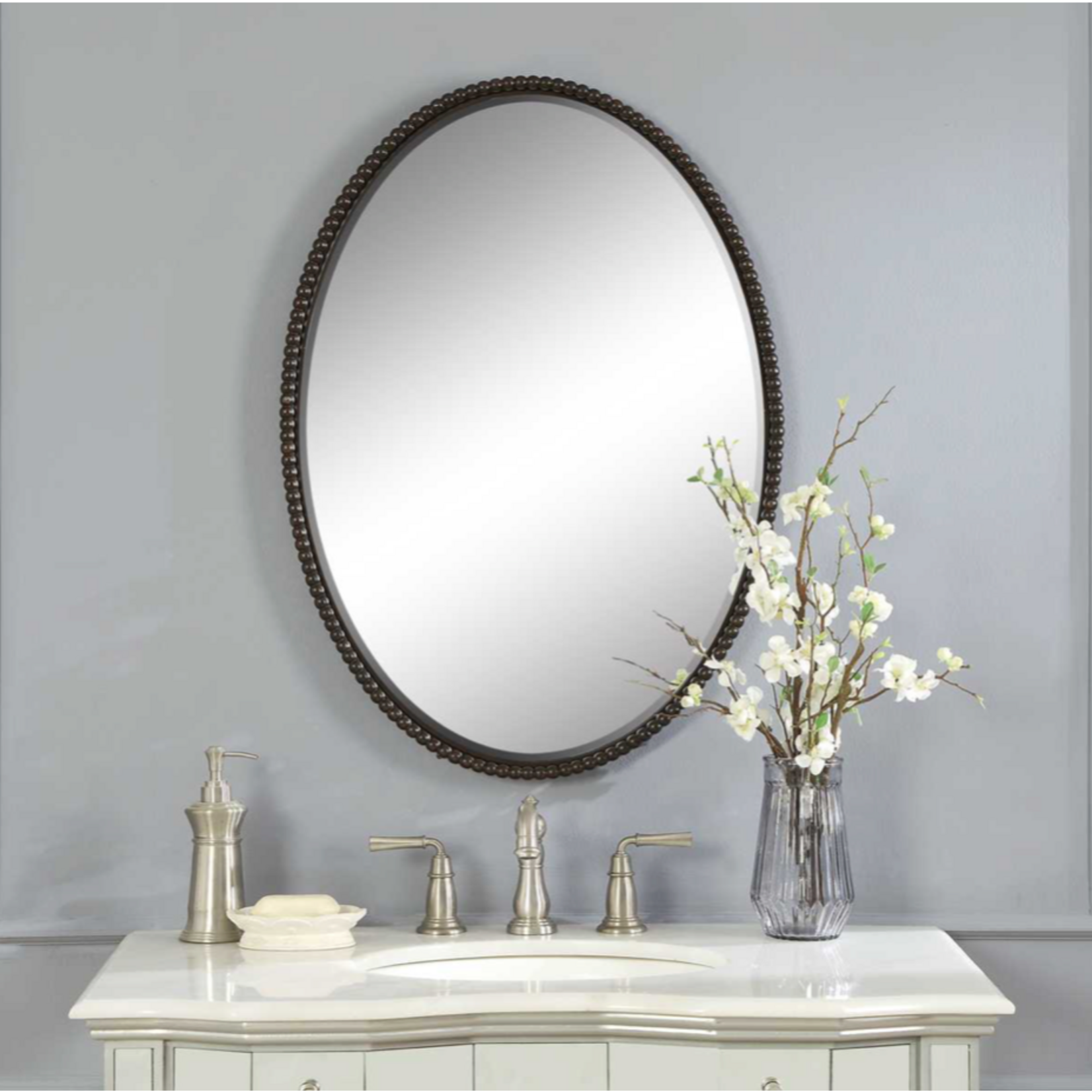 Outside The Box 32" Sherise Bronze Beaded Beveled Oval Mirror