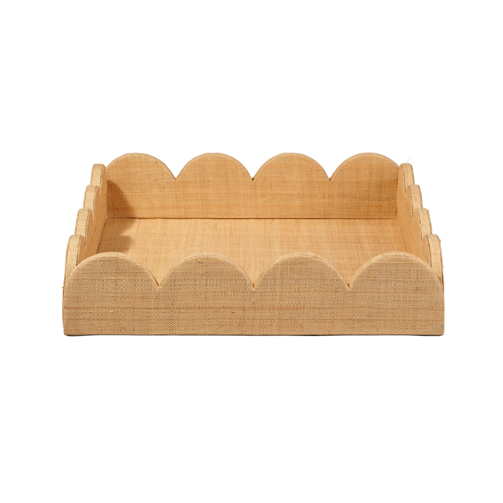 Outside The Box 15x14 Wonderland Scalloped Natural Raffia Square Tray