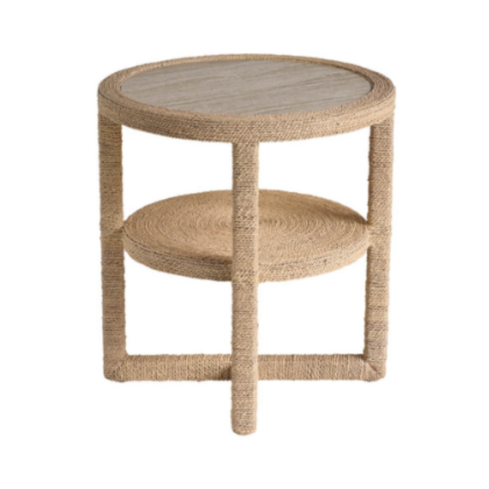 Outside The Box Travertine Stone Top & Abaca Wrapped Side Table