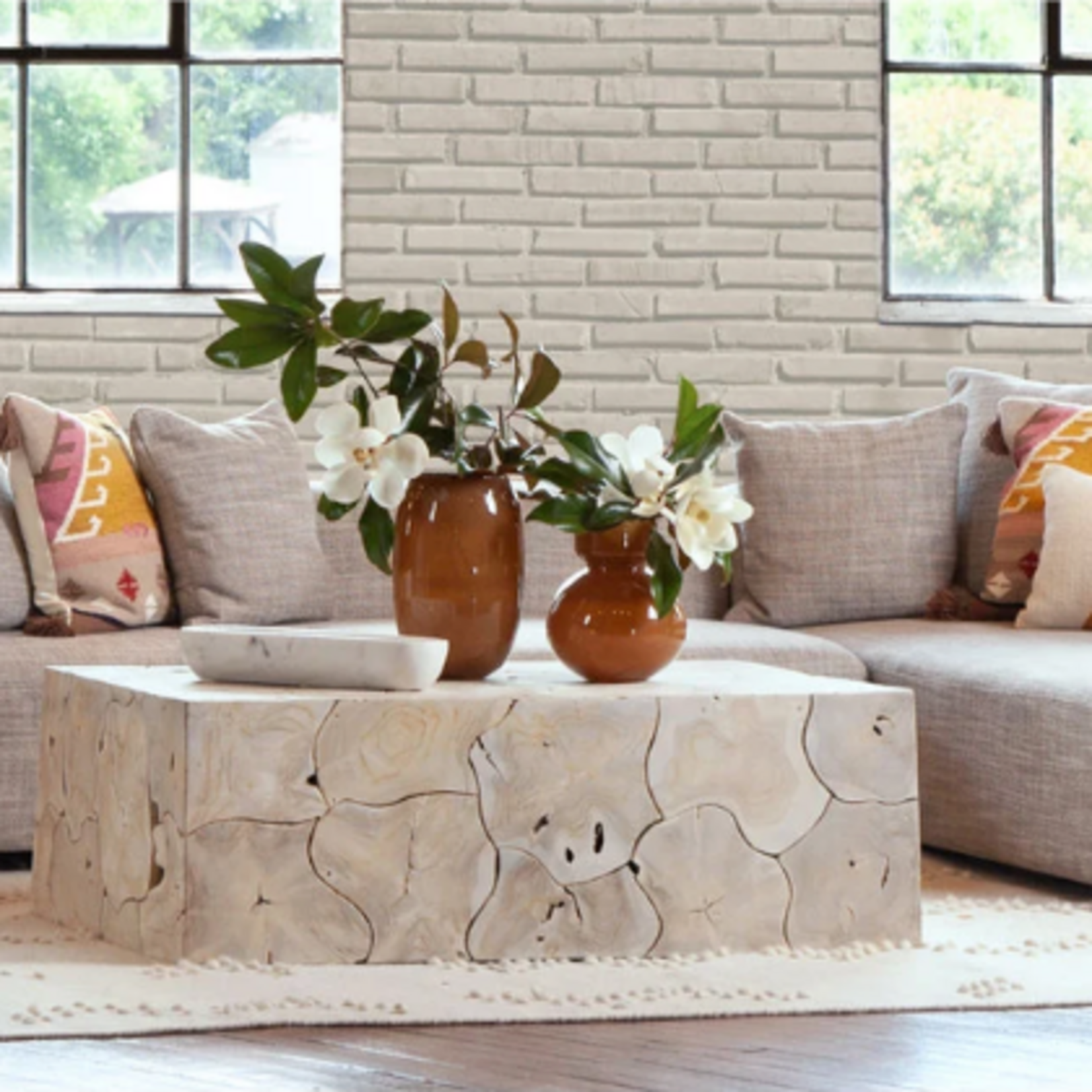 Outside The Box 47x31x16 Briar Bleached Reclaimed Teak Wood Coffee Table