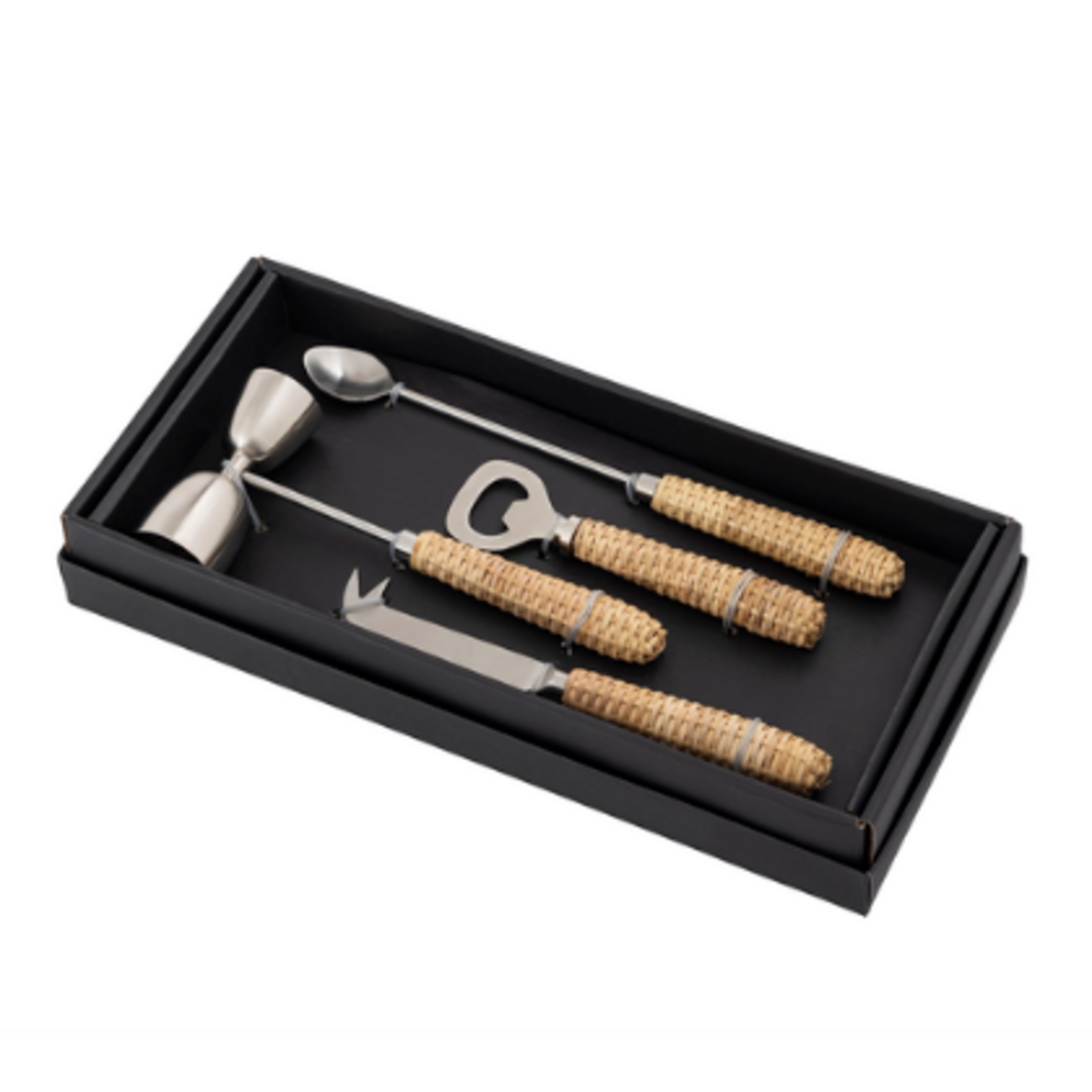 Outside The Box 11" Set Of 4 Stainless Steel & Wood Handle Bar Utensils