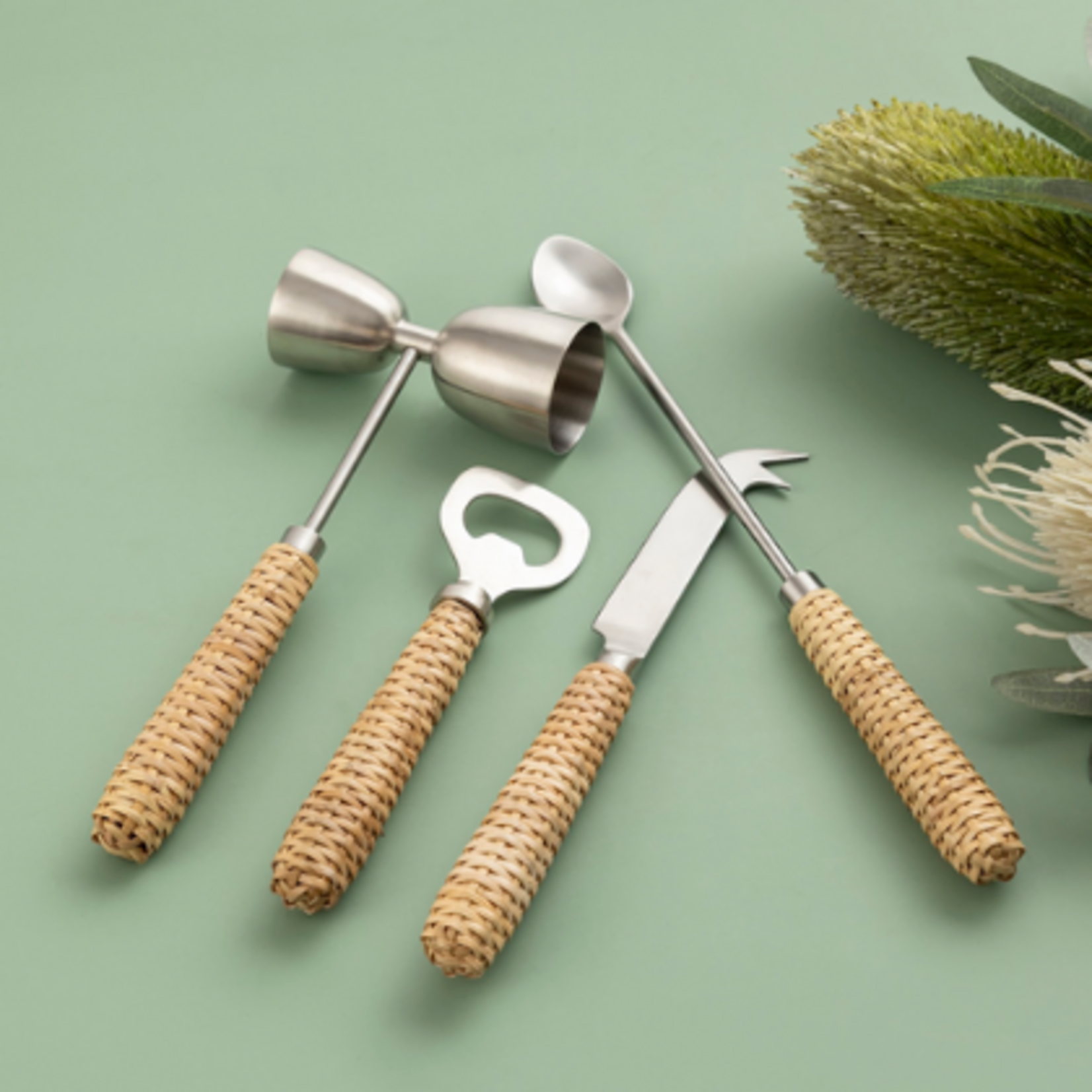 Outside The Box 11" Set Of 4 Stainless Steel & Wood Handle Bar Utensils