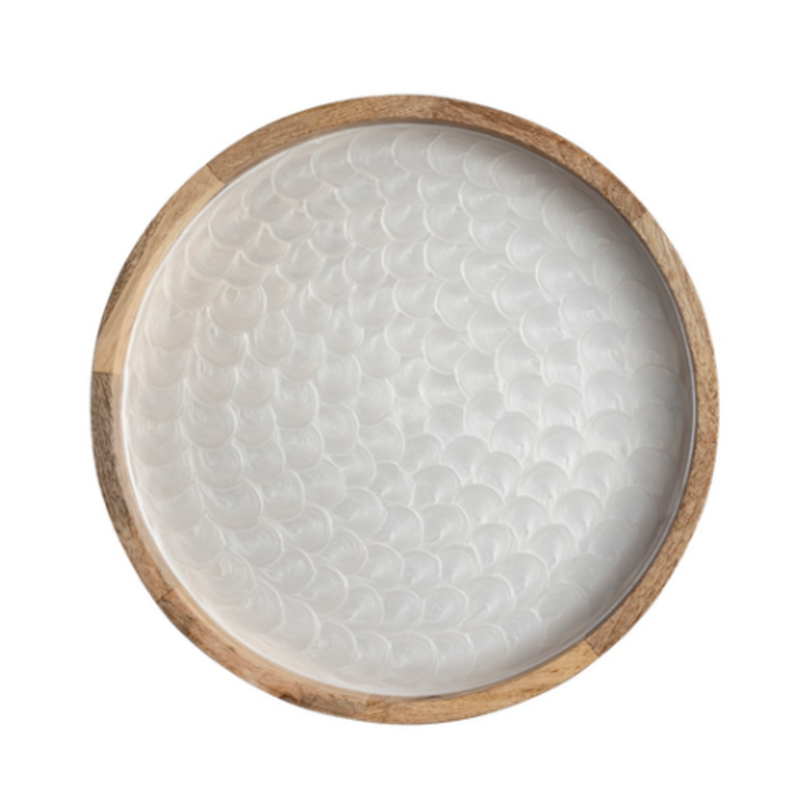 Outside The Box 16" Mango Wood & White Pearl Enamel Round Tray