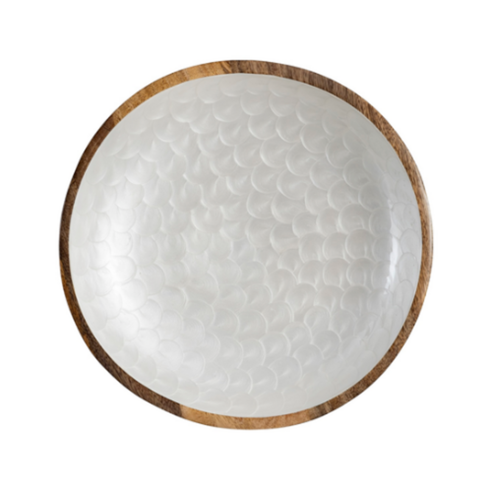Outside The Box 14" Mango Wood & White Pearl Enamel Bowl