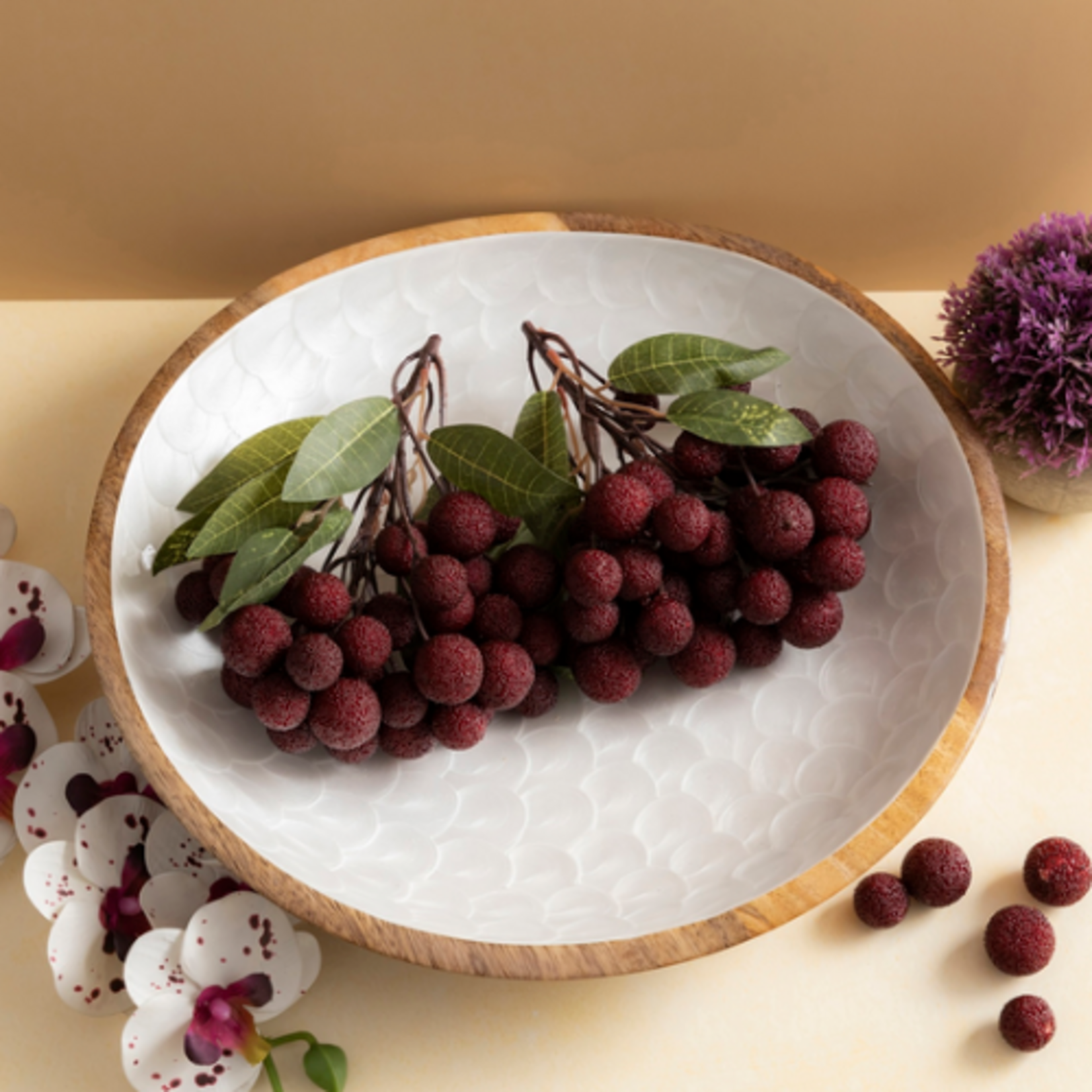 Outside The Box 14" Mango Wood & White Pearl Enamel Bowl