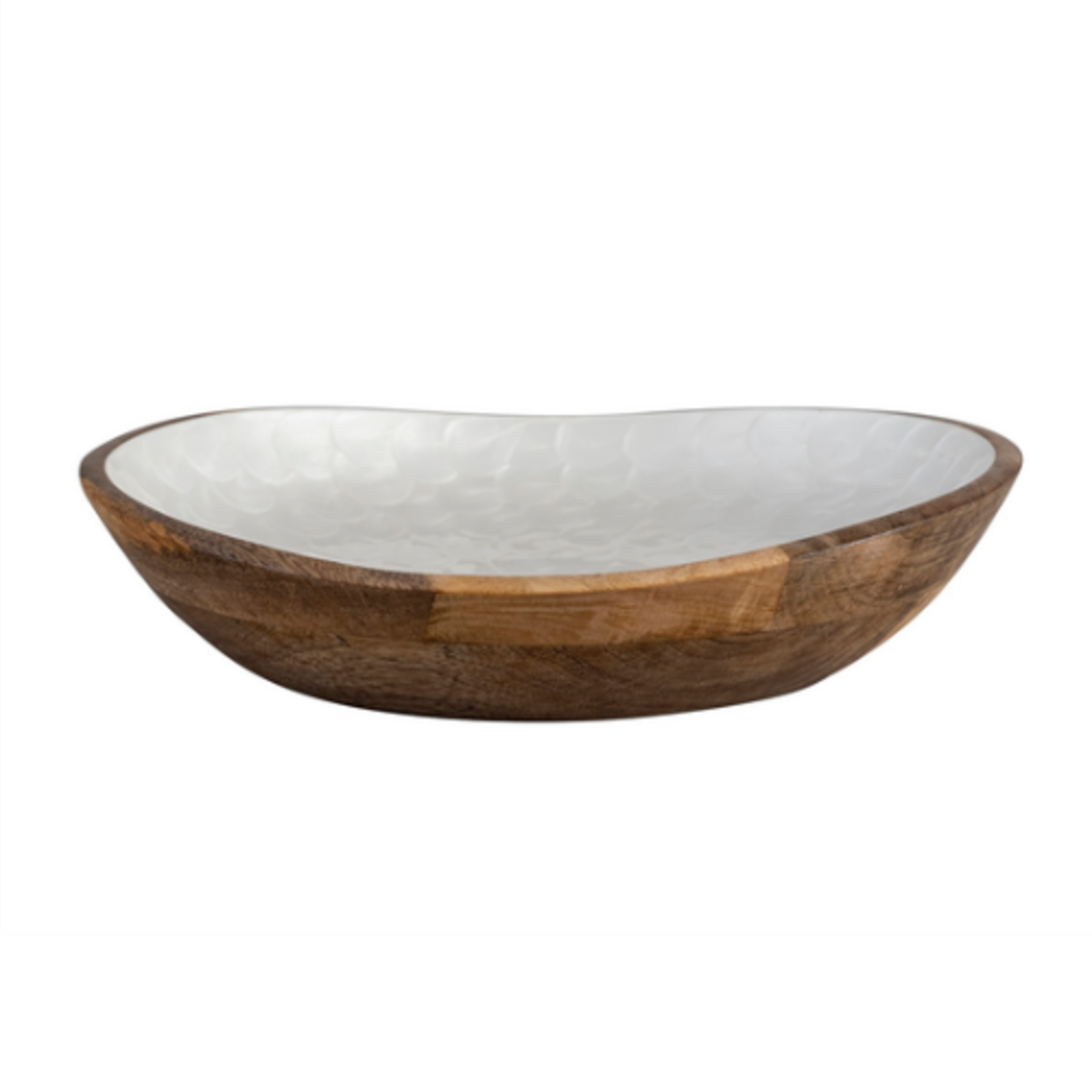 Outside The Box 14" Mango Wood & White Pearl Enamel Bowl