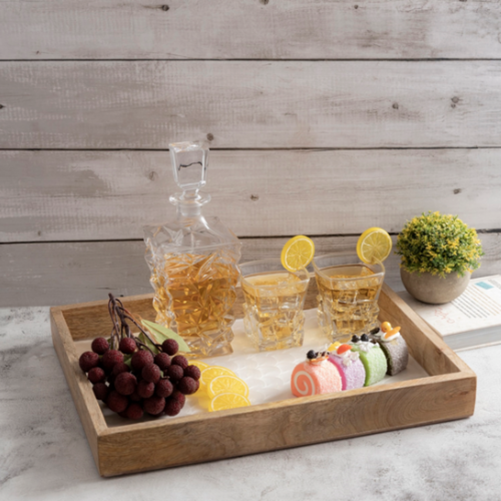 Outside The Box 18x14 Mango Wood & White Pearl Enamel SquareTray