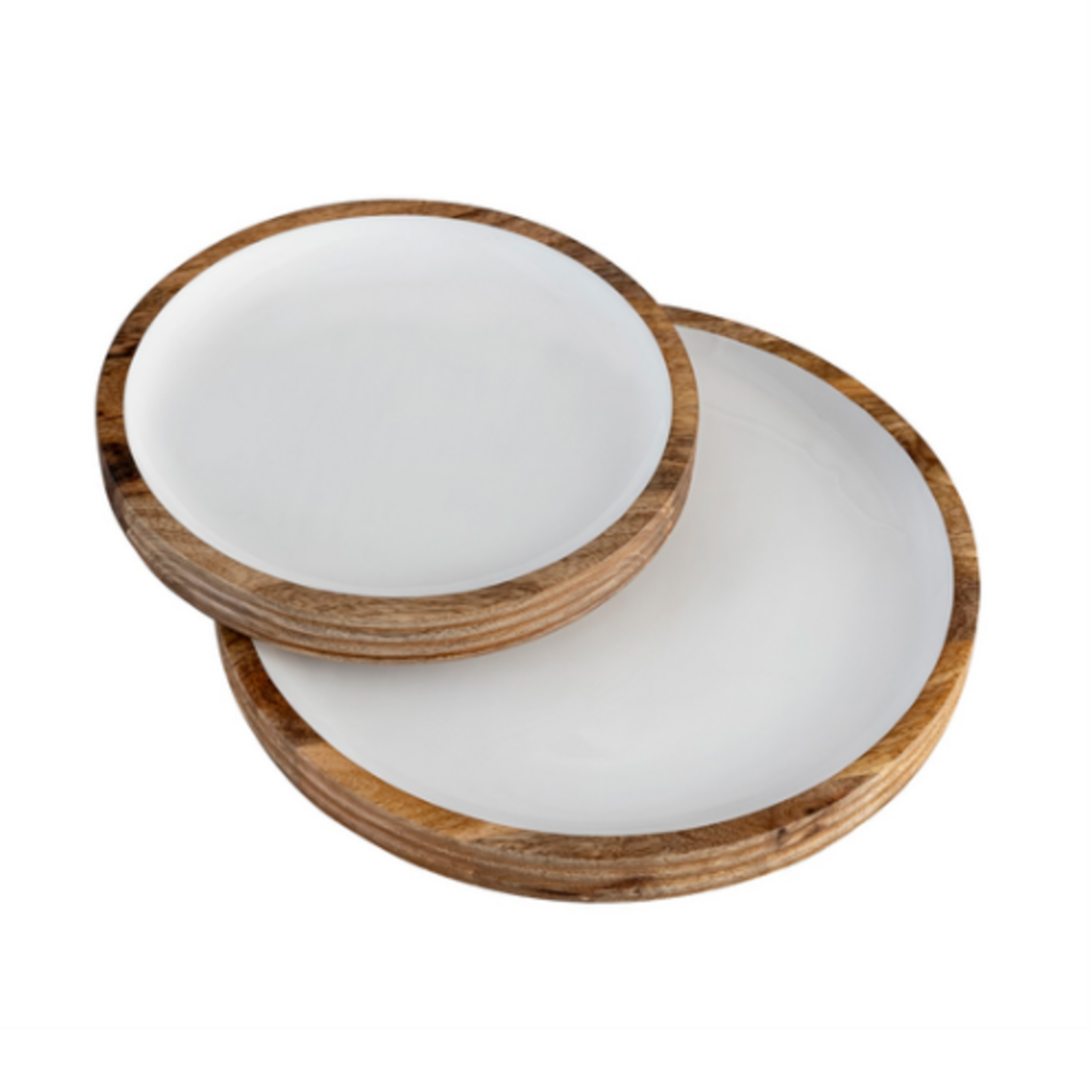 Outside The Box 14" & 11" Set Of 2 Mango Wood & White Enamel Round Platter