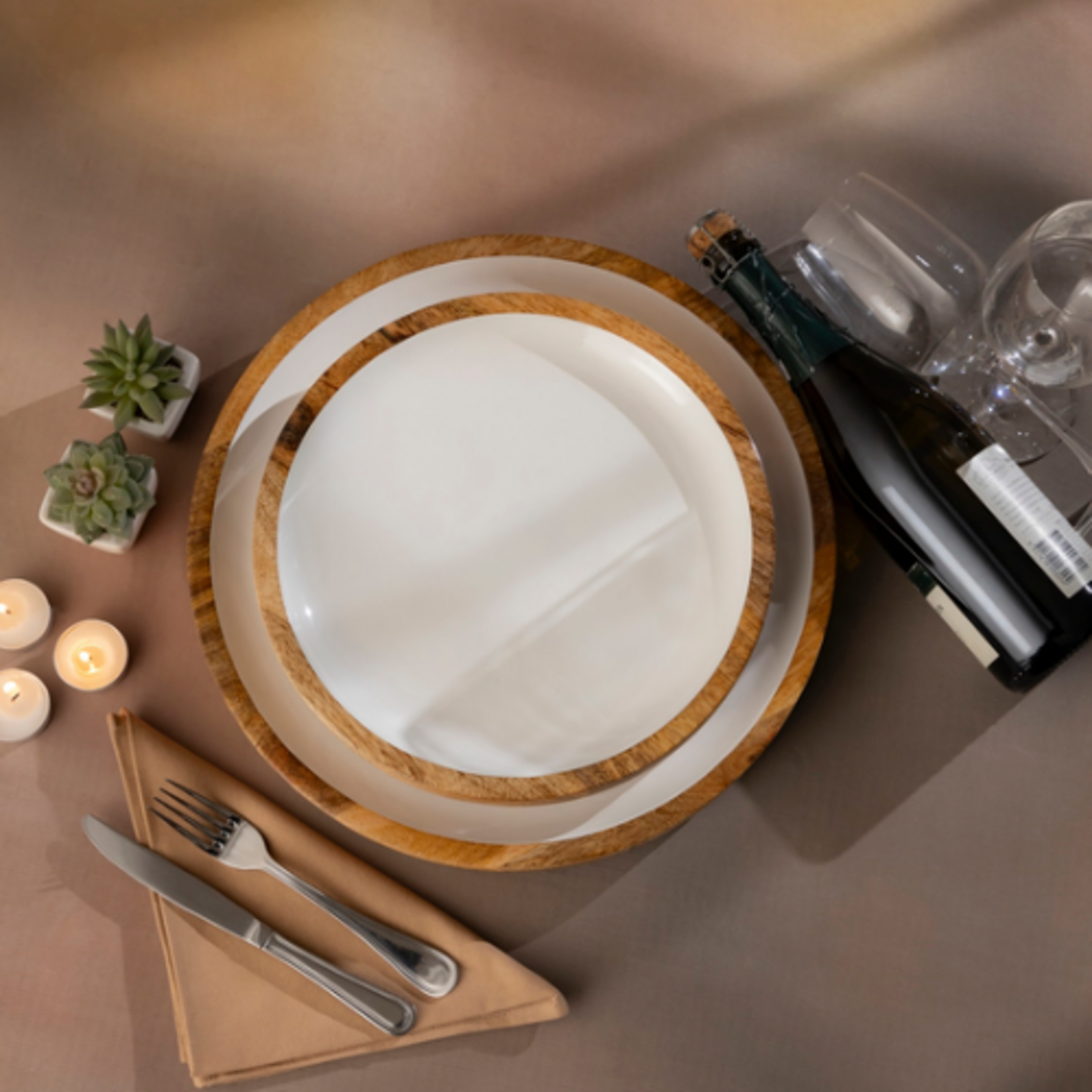 Outside The Box 14" & 11" Set Of 2 Mango Wood & White Enamel Round Platter